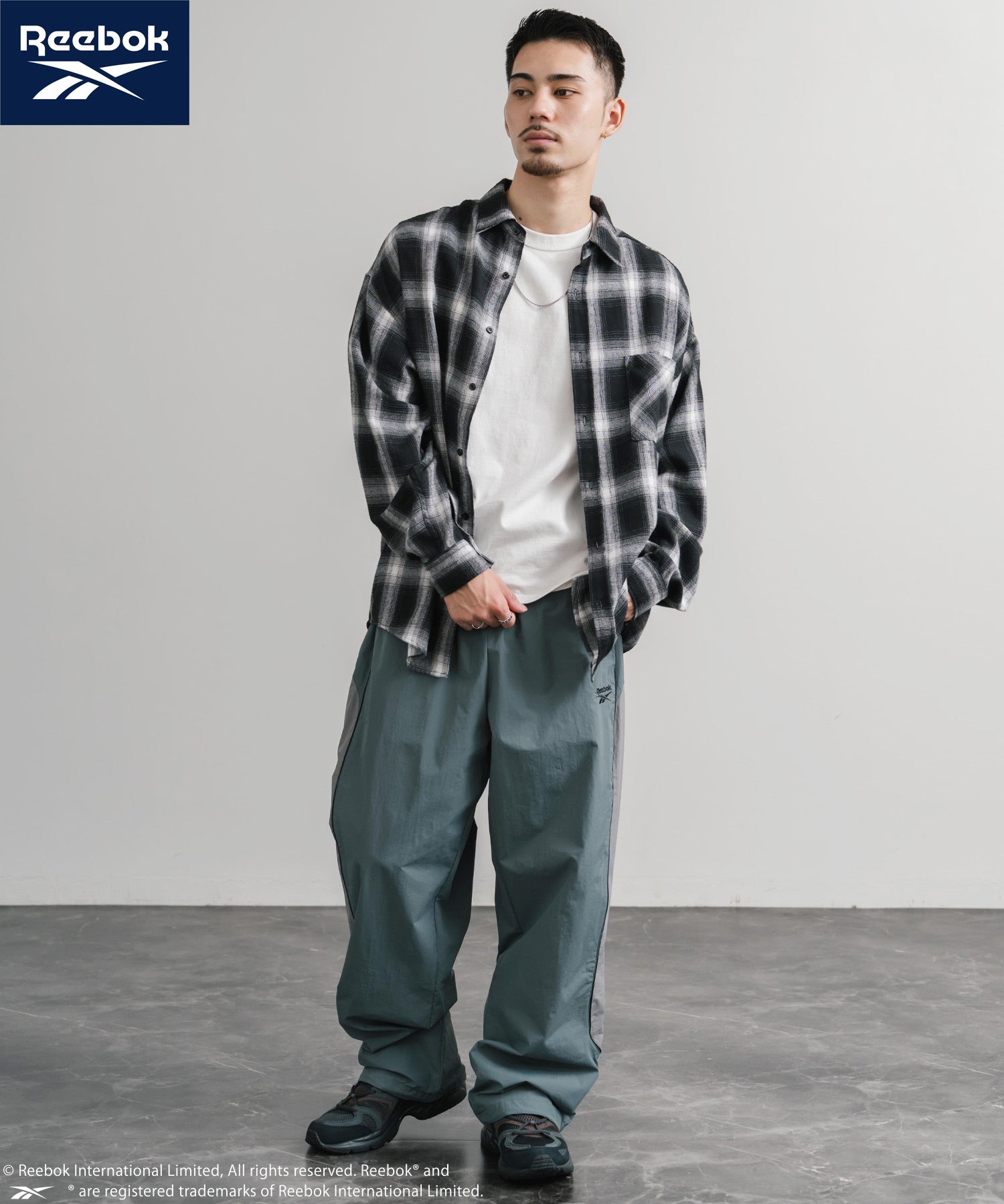 Reebok リーボック 裏メッシュロゴ刺繍パイピングイージーワイドパンツ 14869