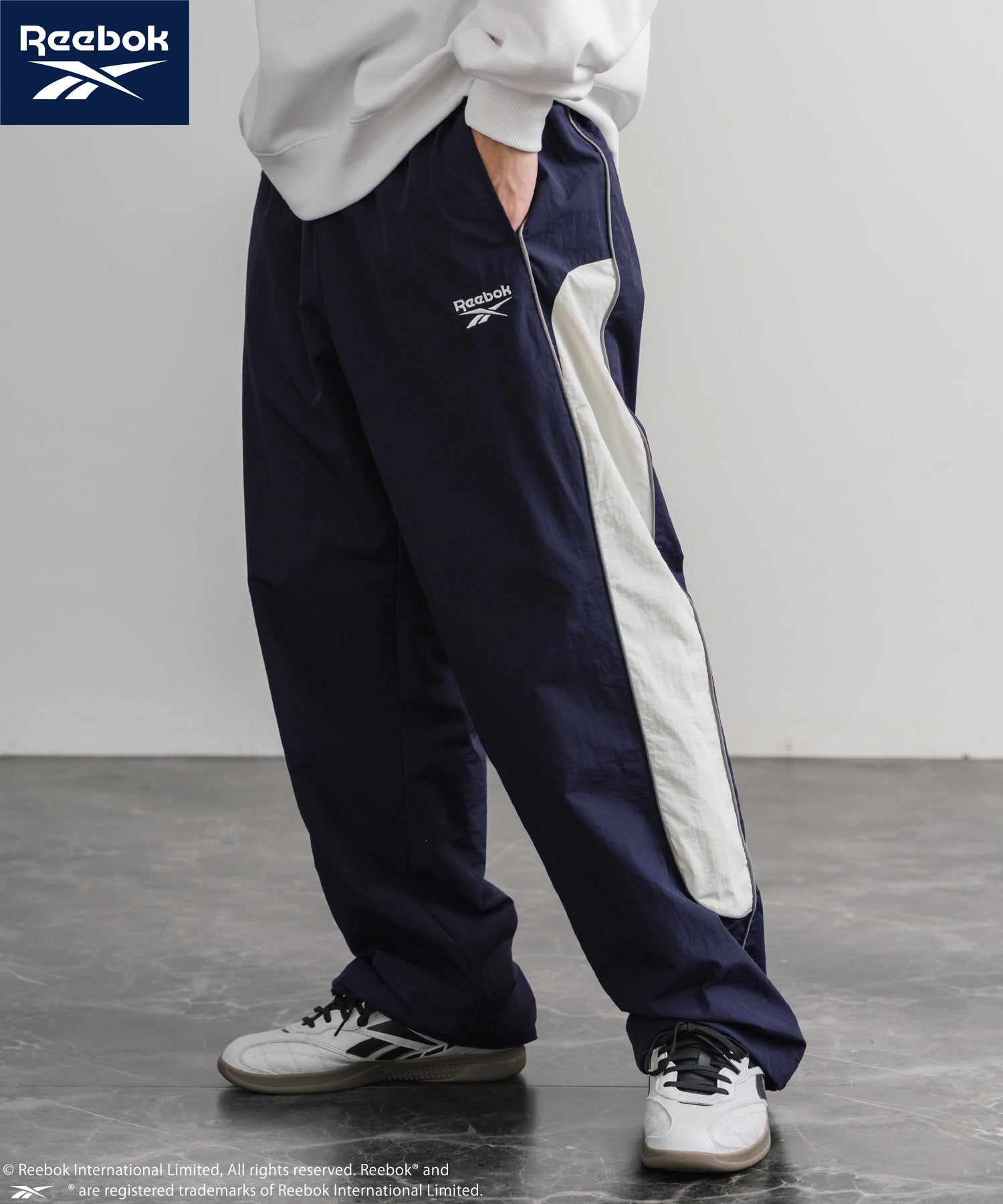 Reebok リーボック 裏メッシュロゴ刺繍パイピングイージーワイドパンツ 14869