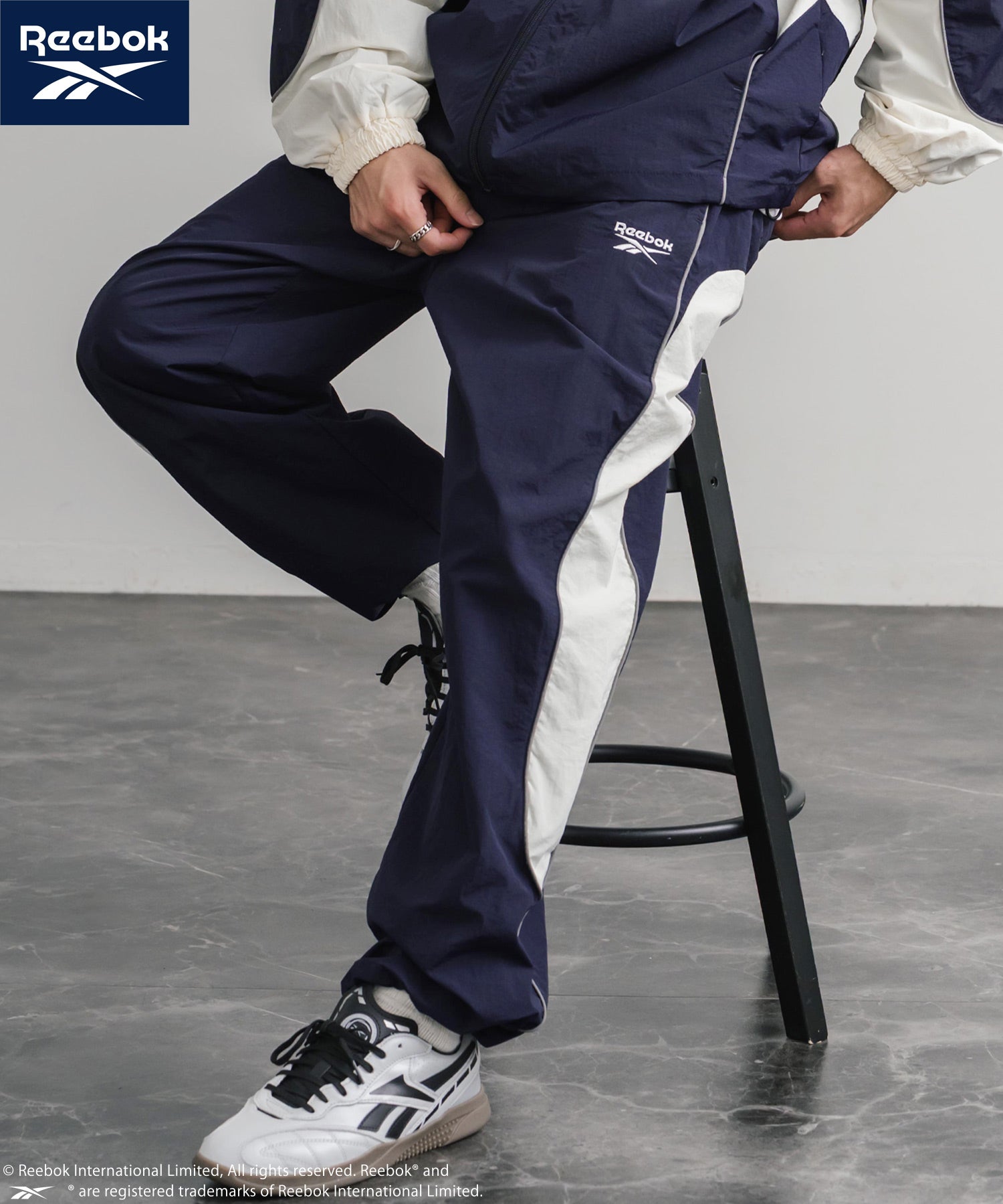 Reebok リーボック 裏メッシュロゴ刺繍パイピングイージーワイドパンツ 14869
