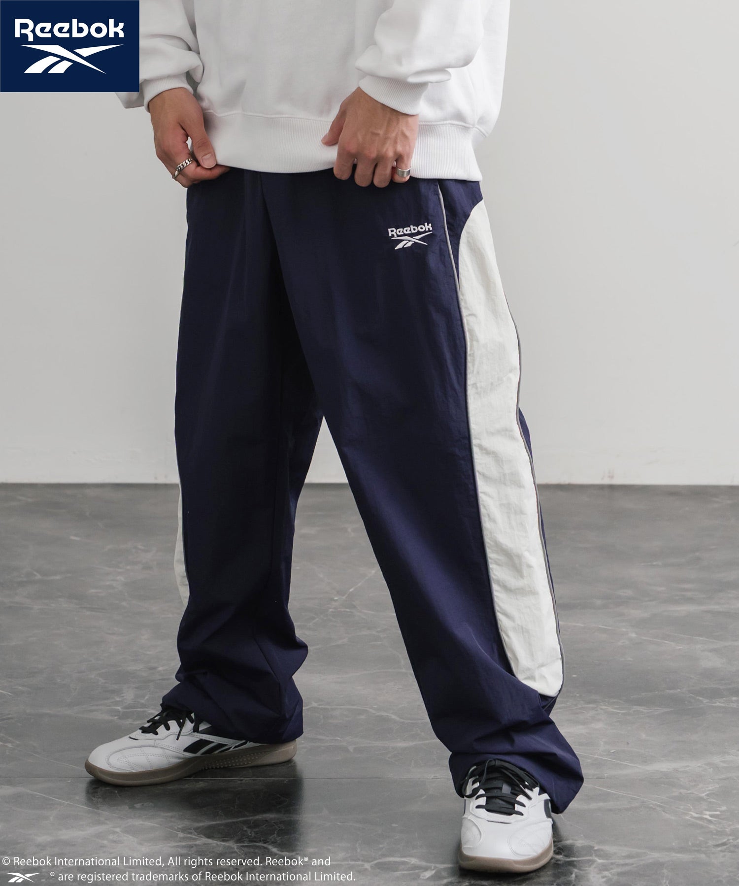 Reebok リーボック 裏メッシュロゴ刺繍パイピングイージーワイドパンツ 14869