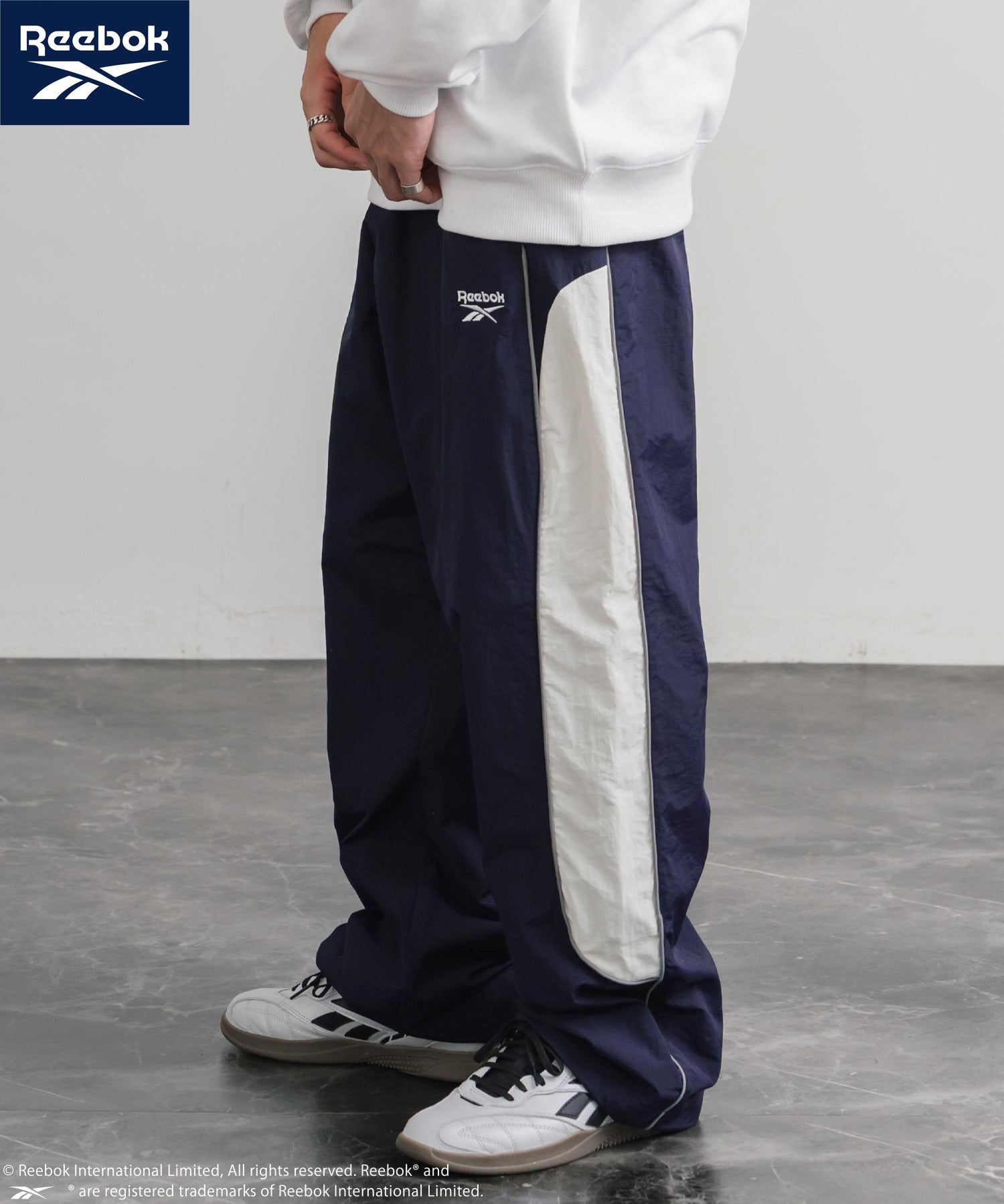 Reebok リーボック 裏メッシュロゴ刺繍パイピングイージーワイドパンツ 14869