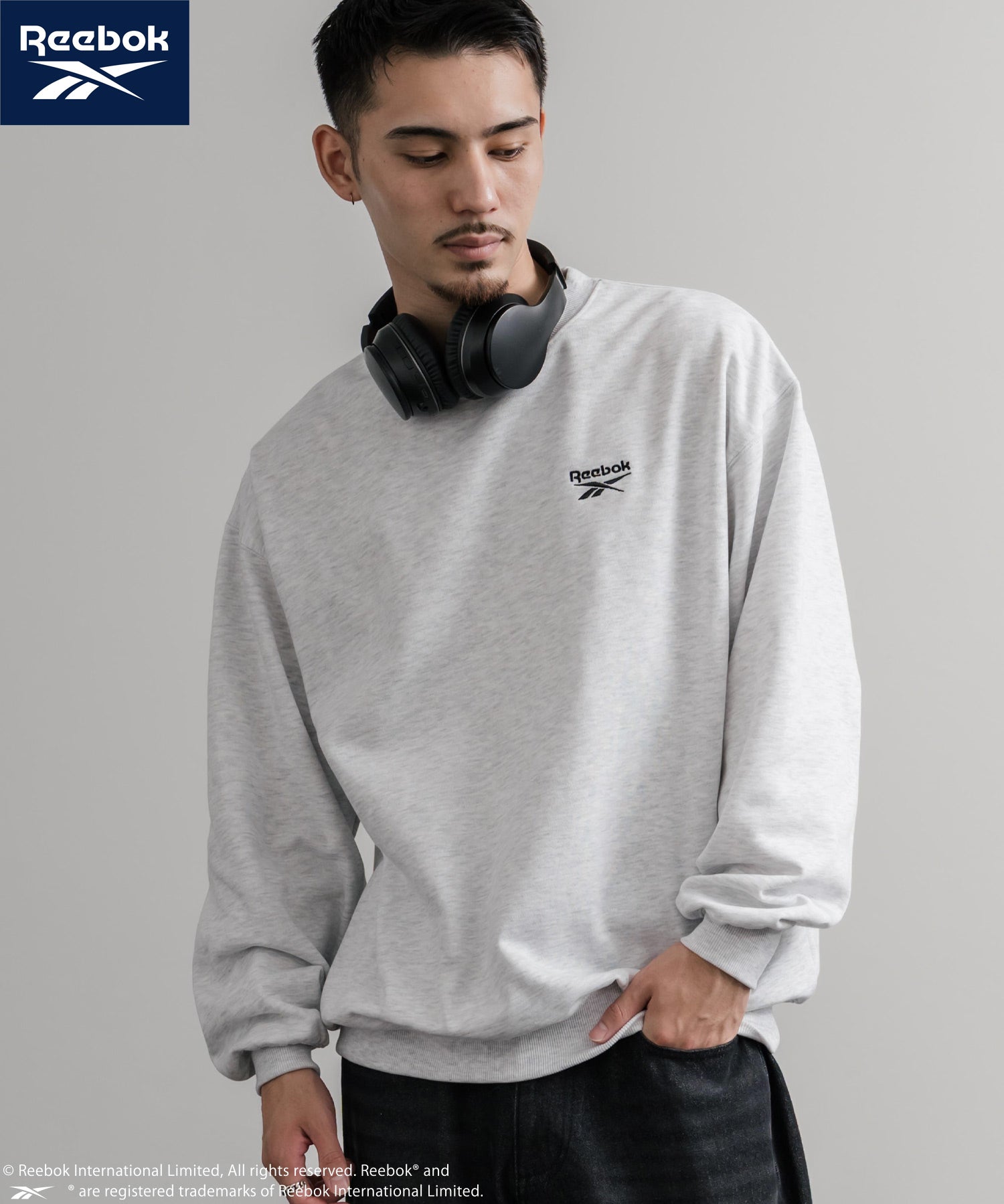 Reebok リーボック オーバーサイズ裏起毛ワンポイントロゴ刺繍クルートレーナー 14871