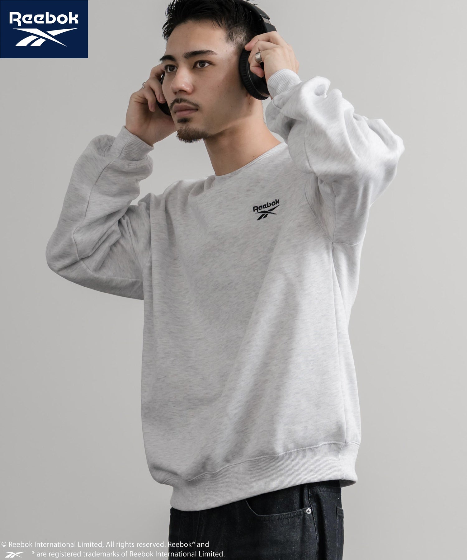 Reebok リーボック オーバーサイズ裏起毛ワンポイントロゴ刺繍クルートレーナー 14871