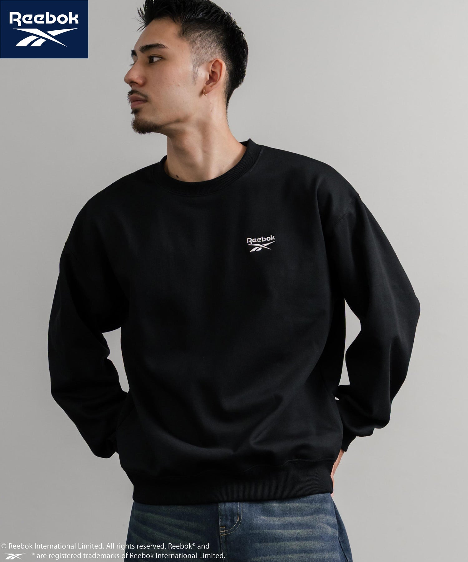 Reebok リーボック オーバーサイズ裏起毛ワンポイントロゴ刺繍クルートレーナー 14871