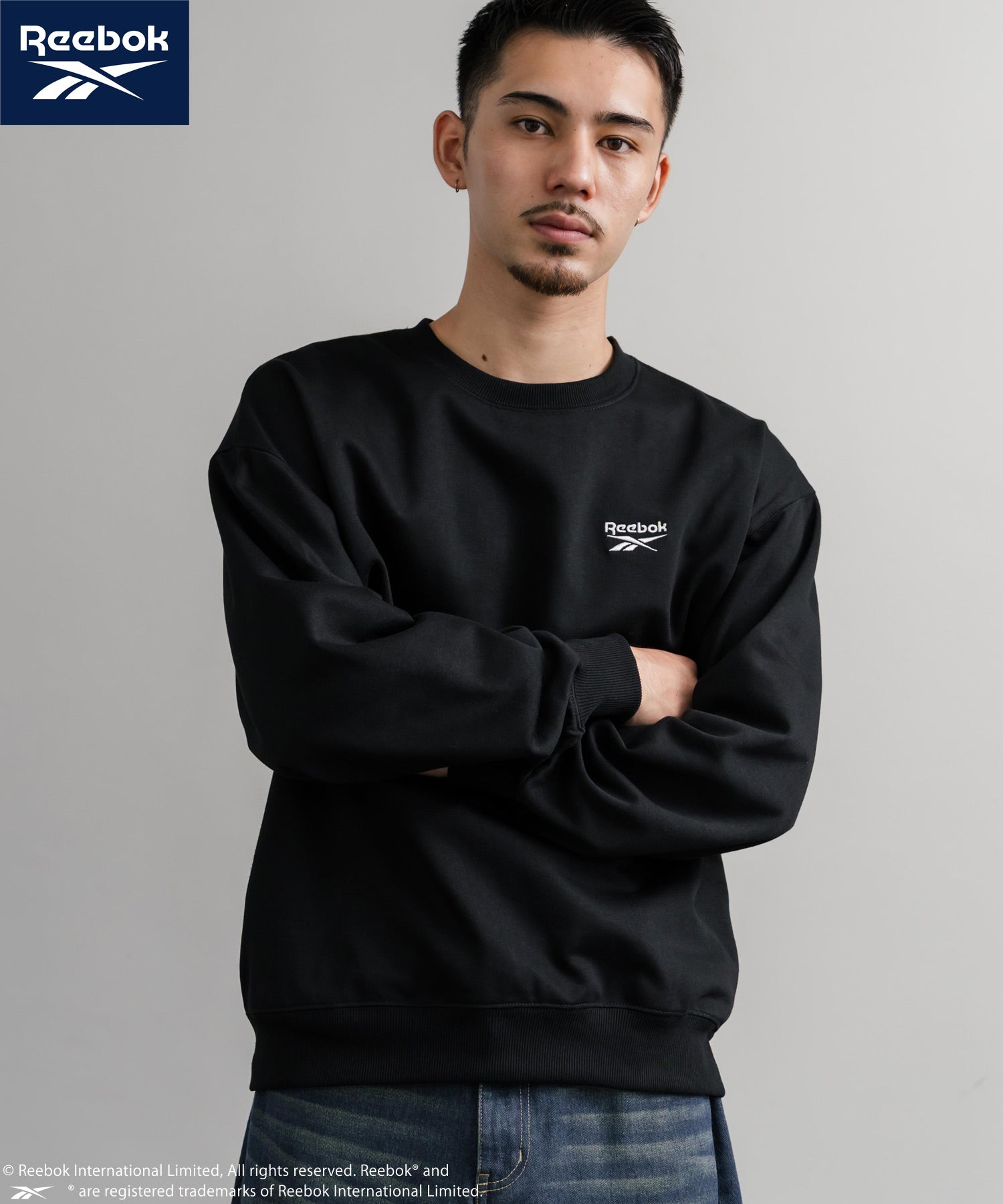 Reebok リーボック オーバーサイズ裏起毛ワンポイントロゴ刺繍クルートレーナー 14871