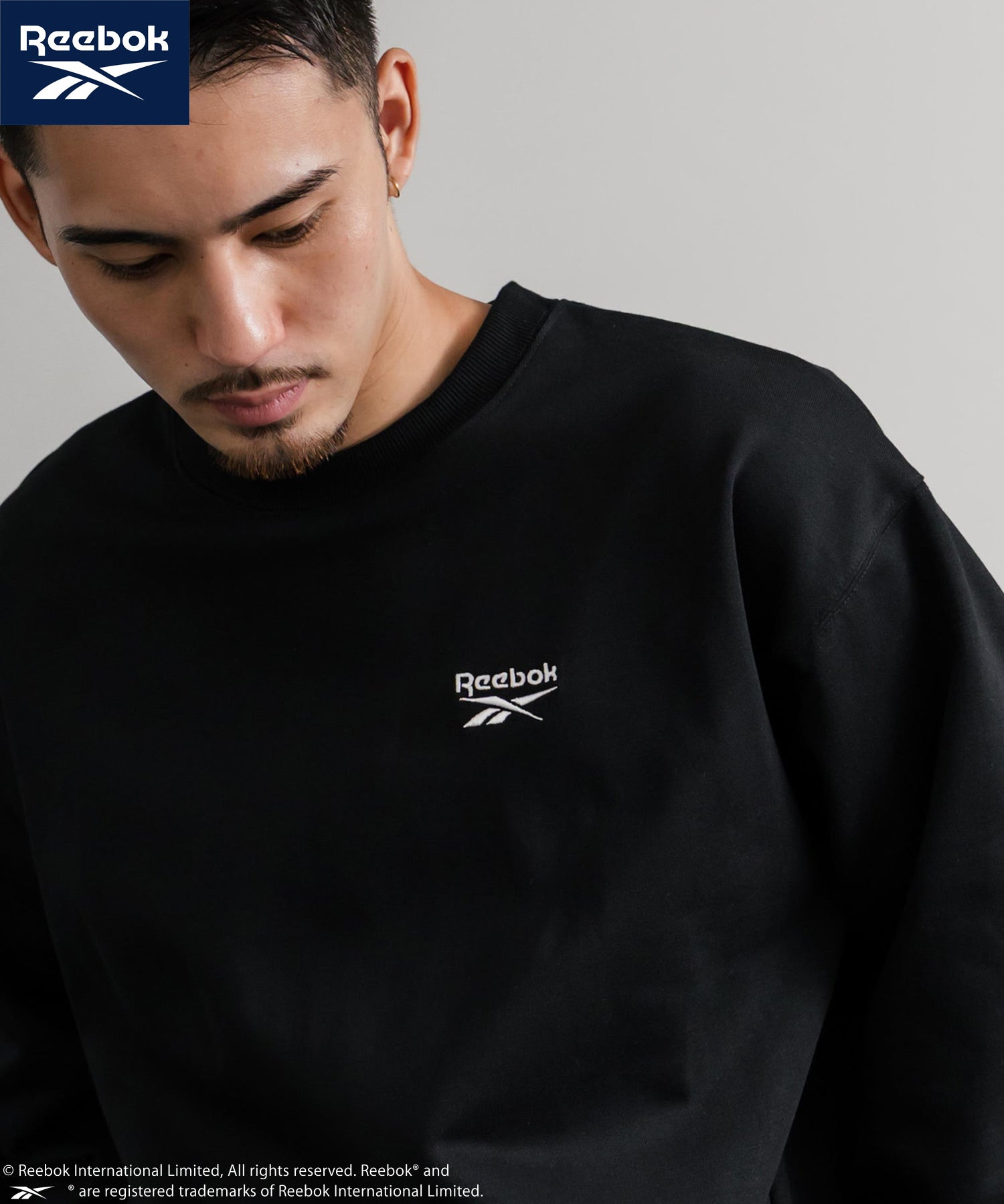 Reebok リーボック オーバーサイズ裏起毛ワンポイントロゴ刺繍クルートレーナー 14871