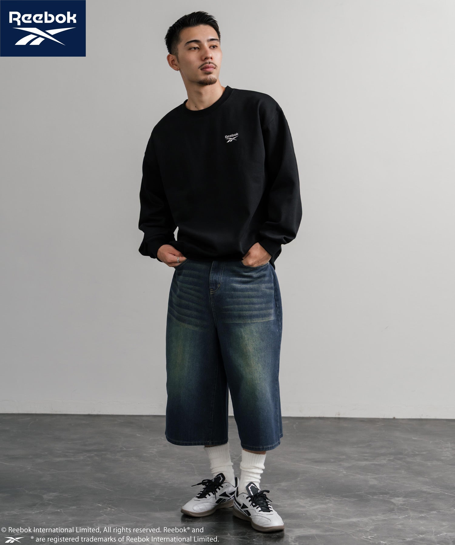 Reebok リーボック オーバーサイズ裏起毛ワンポイントロゴ刺繍クルートレーナー 14871
