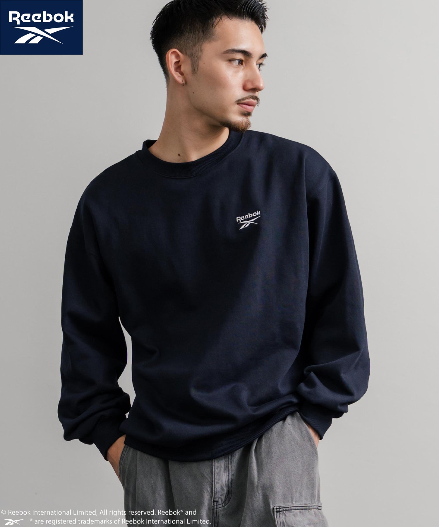 Reebok リーボック オーバーサイズ裏起毛ワンポイントロゴ刺繍クルートレーナー 14871