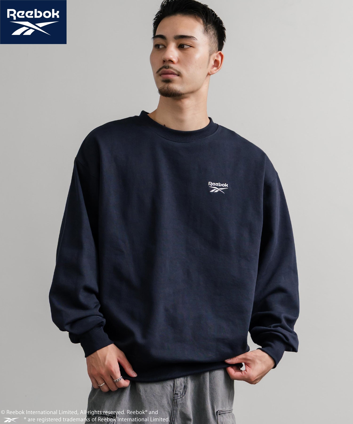 Reebok リーボック オーバーサイズ裏起毛ワンポイントロゴ刺繍クルートレーナー 14871
