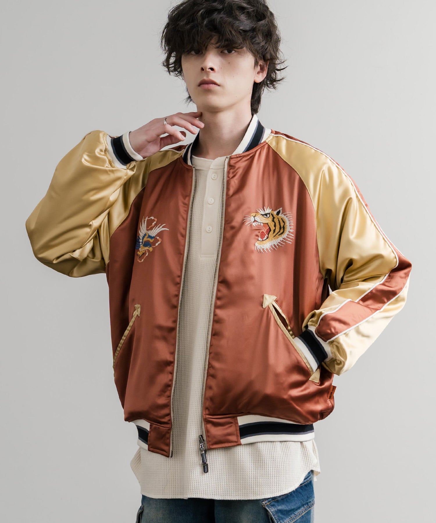 KRIFF MAYER クリフメイヤー スーベニア刺繍ひっくりスカジャン/リバーシブルダブルジップ短丈ブルゾン 2515102 14883