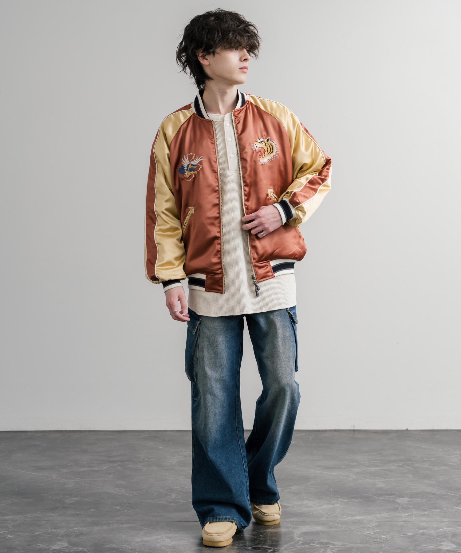 KRIFF MAYER クリフメイヤー スーベニア刺繍ひっくりスカジャン/リバーシブルダブルジップ短丈ブルゾン 2515102 14883