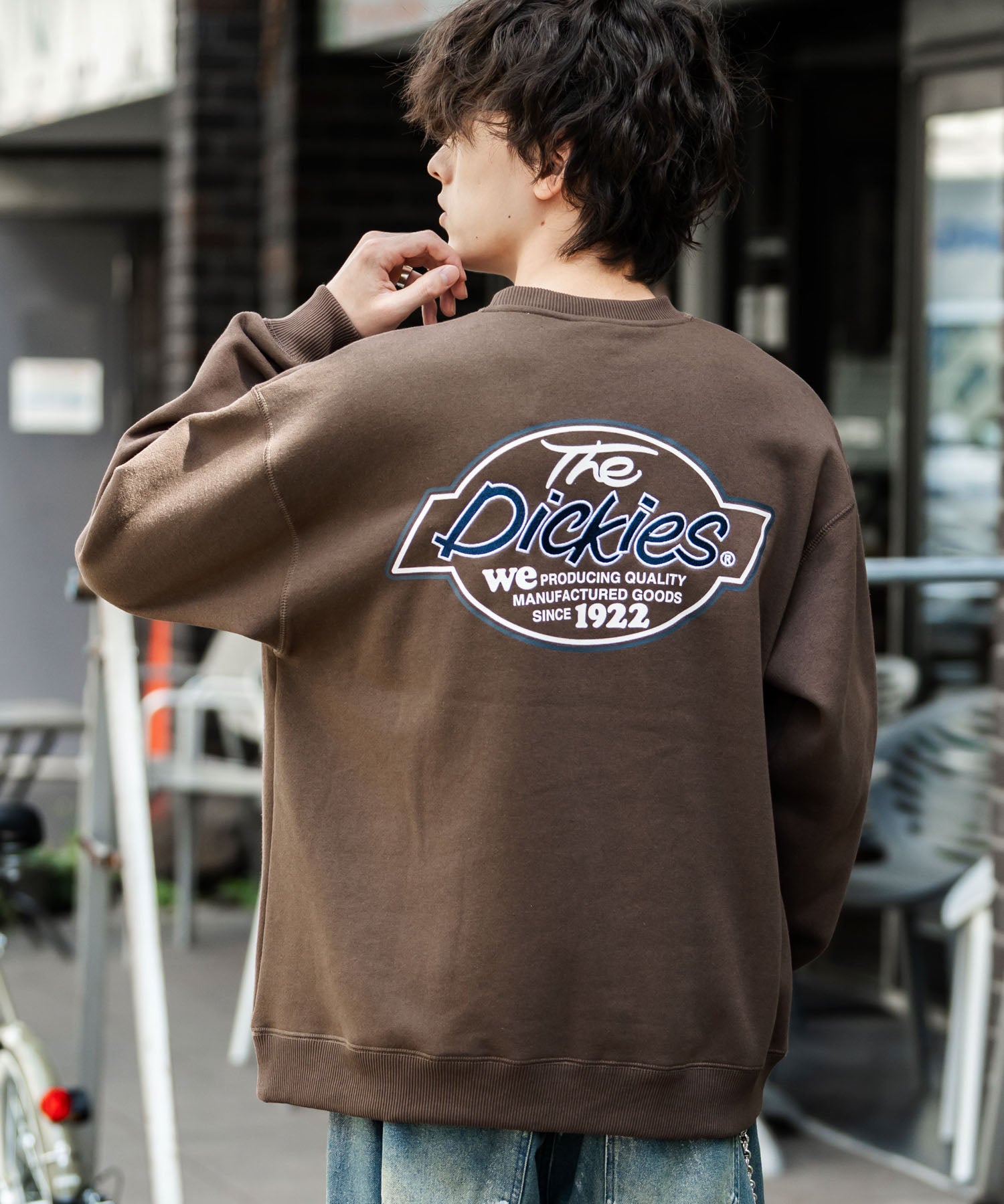 Dickies 裏起毛バックプリント刺繍クルーネック長袖スウェットトレーナー 14886