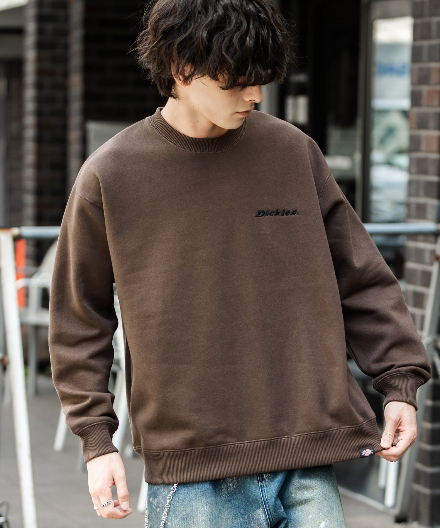 Dickies 裏起毛バックプリント刺繍クルーネック長袖スウェットトレーナー 14886