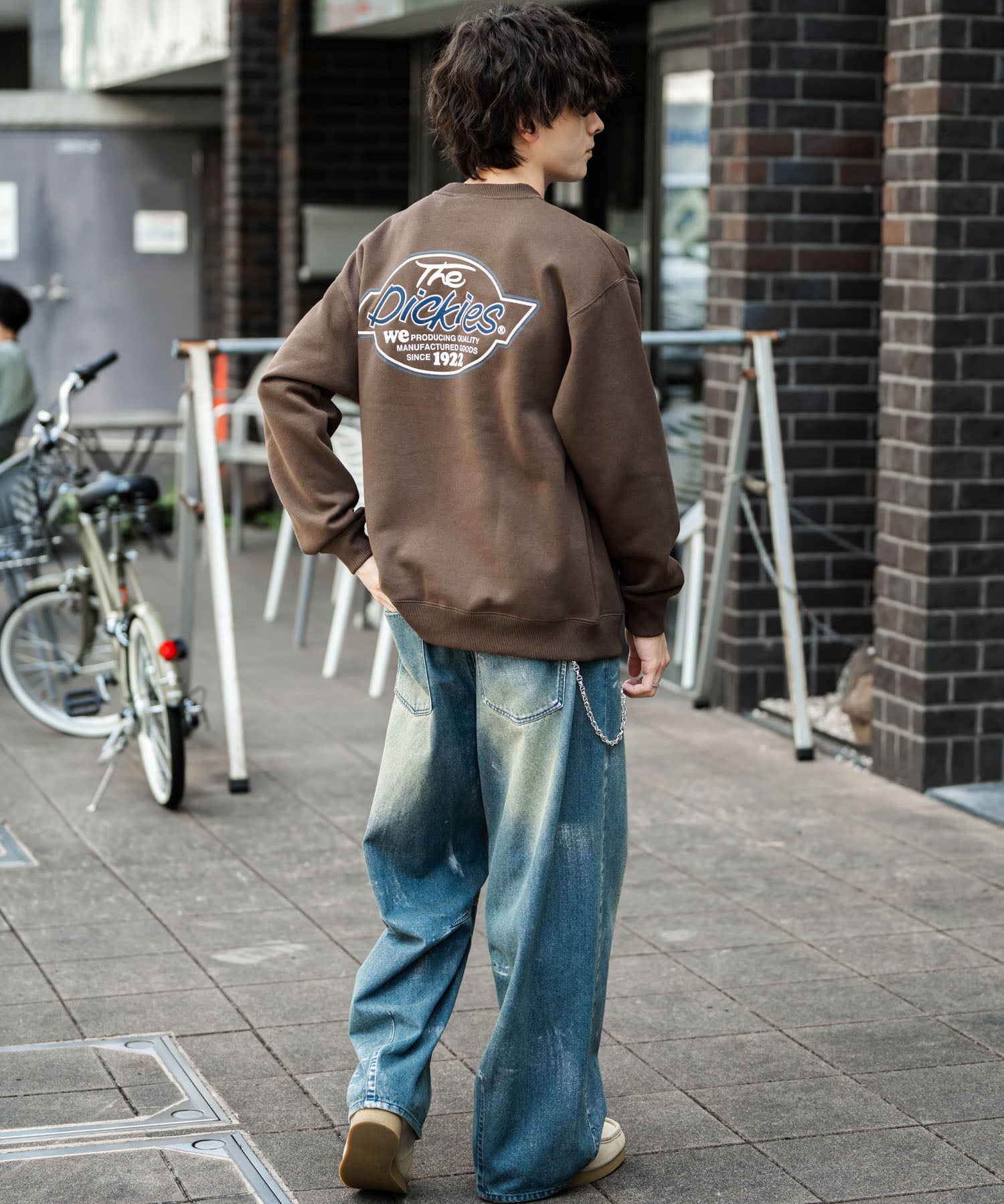 Dickies 裏起毛バックプリント刺繍クルーネック長袖スウェットトレーナー 14886