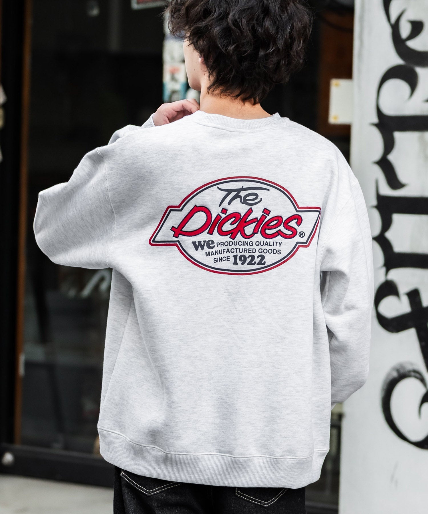 Dickies 裏起毛バックプリント刺繍クルーネック長袖スウェットトレーナー 14886