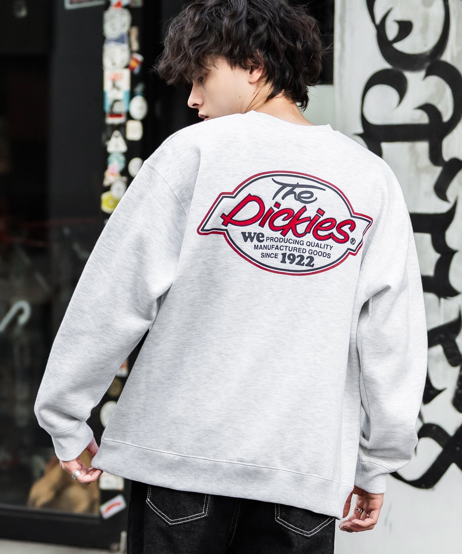 Dickies 裏起毛バックプリント刺繍クルーネック長袖スウェットトレーナー 14886