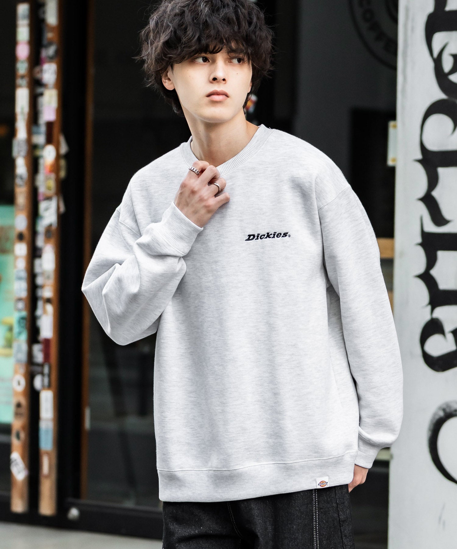 Dickies 裏起毛バックプリント刺繍クルーネック長袖スウェットトレーナー 14886