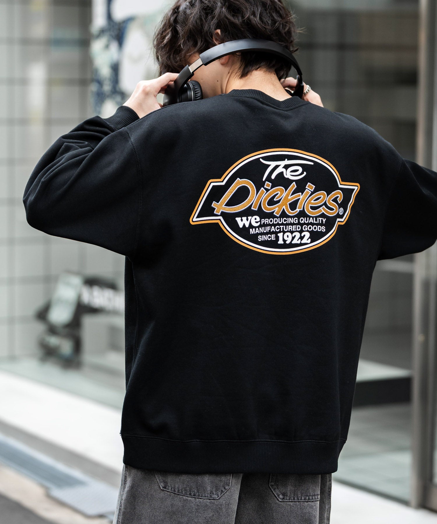 Dickies 裏起毛バックプリント刺繍クルーネック長袖スウェットトレーナー 14886
