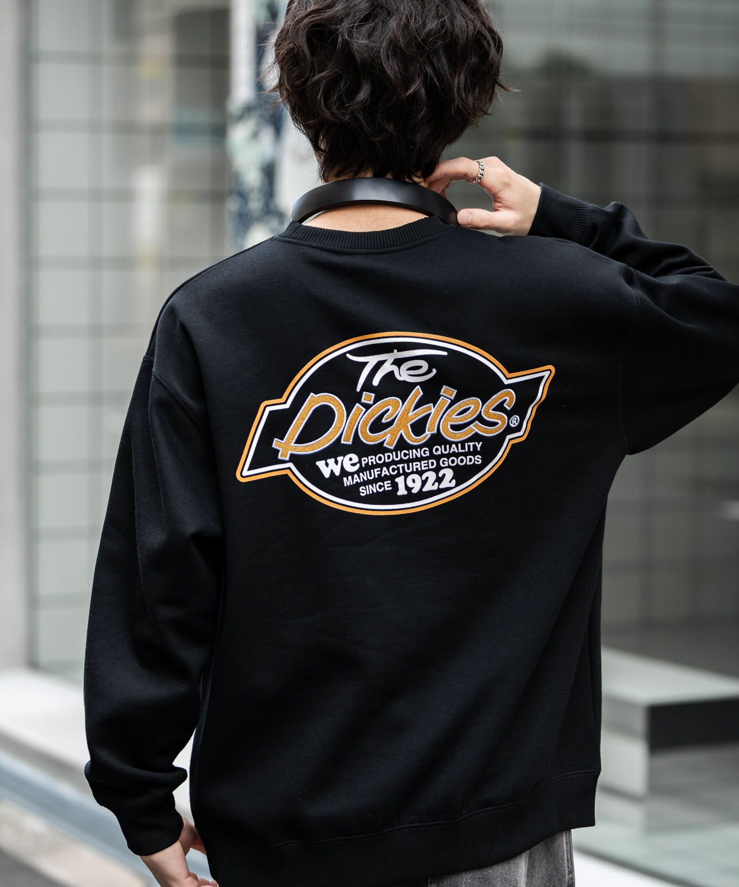 Dickies 裏起毛バックプリント刺繍クルーネック長袖スウェットトレーナー 14886