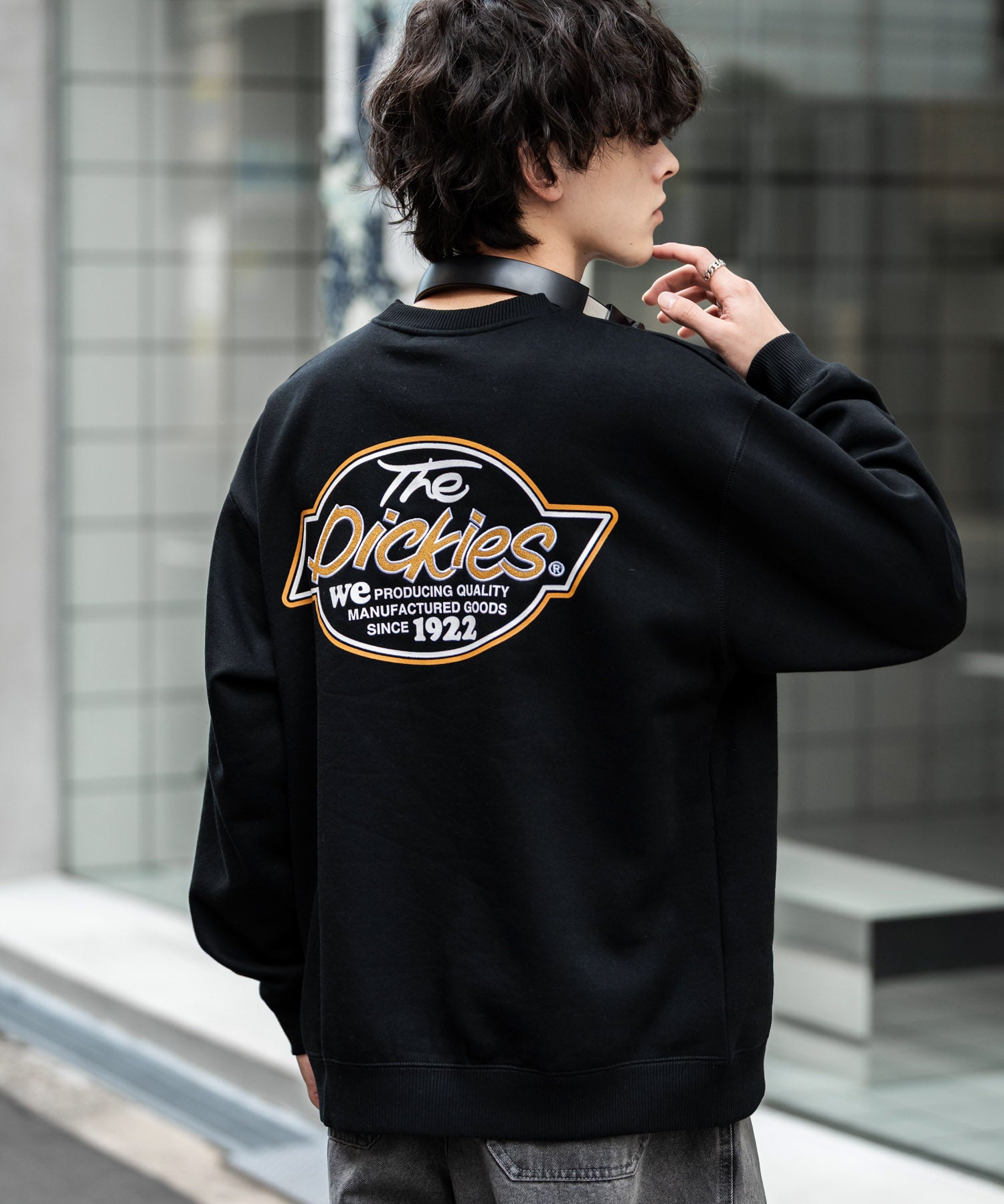 Dickies 裏起毛バックプリント刺繍クルーネック長袖スウェットトレーナー 14886