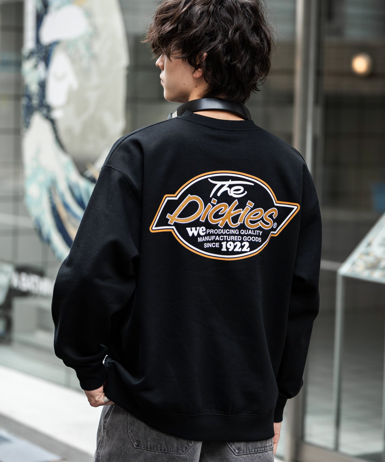 Dickies 裏起毛バックプリント刺繍クルーネック長袖スウェットトレーナー 14886