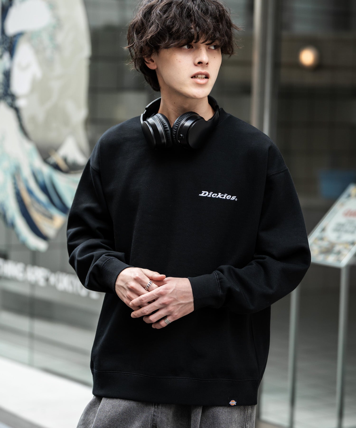 Dickies 裏起毛バックプリント刺繍クルーネック長袖スウェットトレーナー 14886