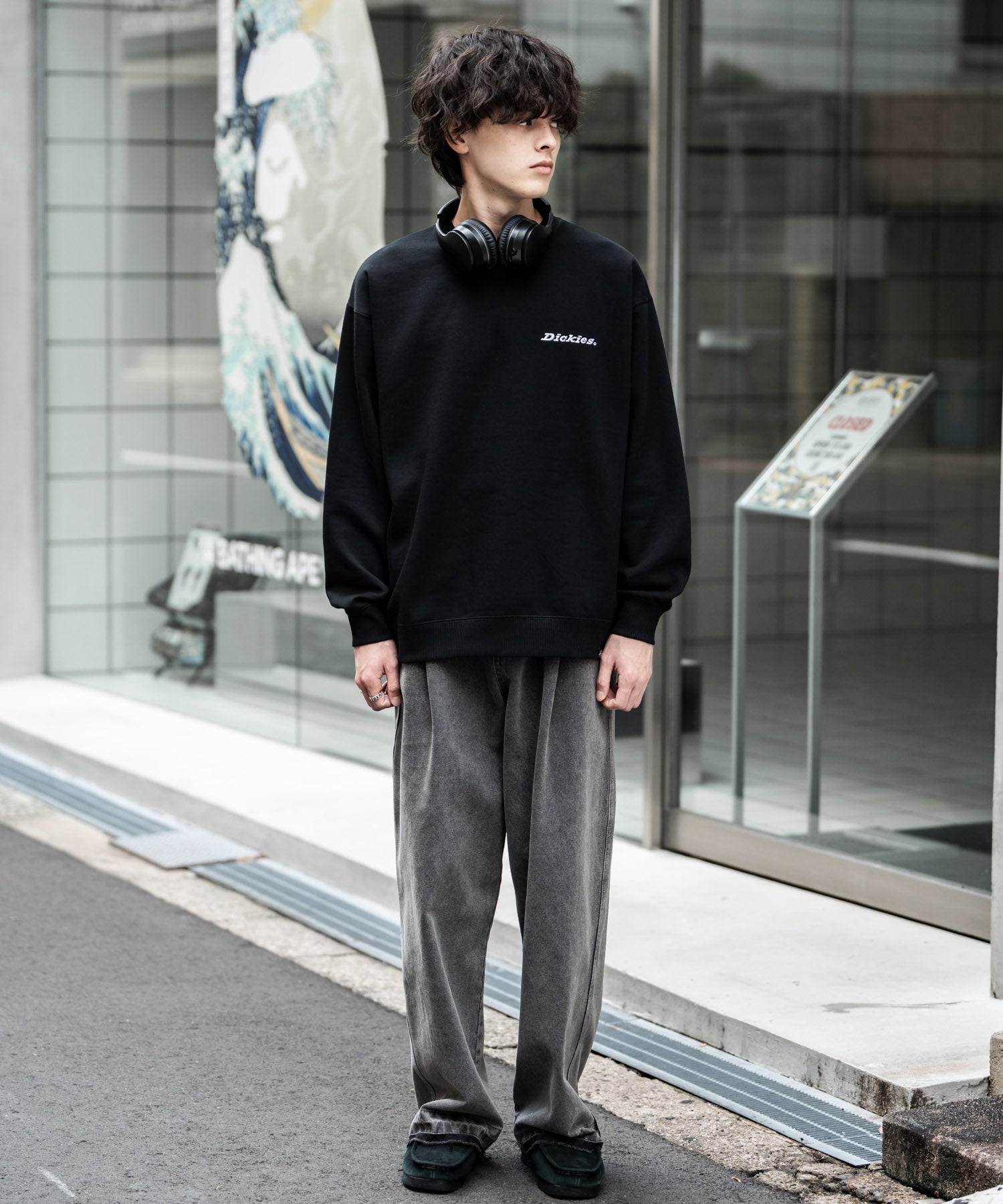 Dickies 裏起毛バックプリント刺繍クルーネック長袖スウェットトレーナー 14886