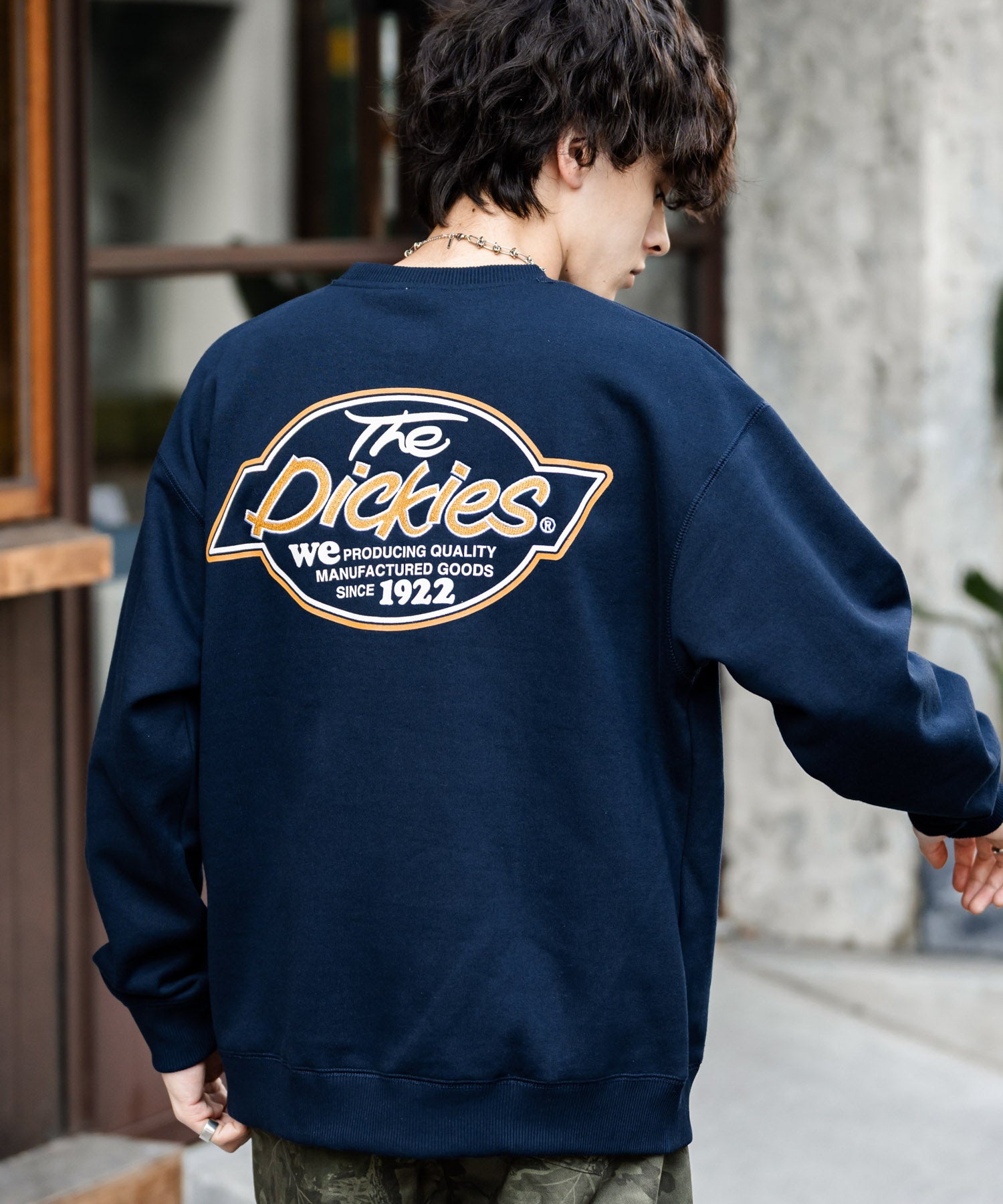 Dickies 裏起毛バックプリント刺繍クルーネック長袖スウェットトレーナー 14886
