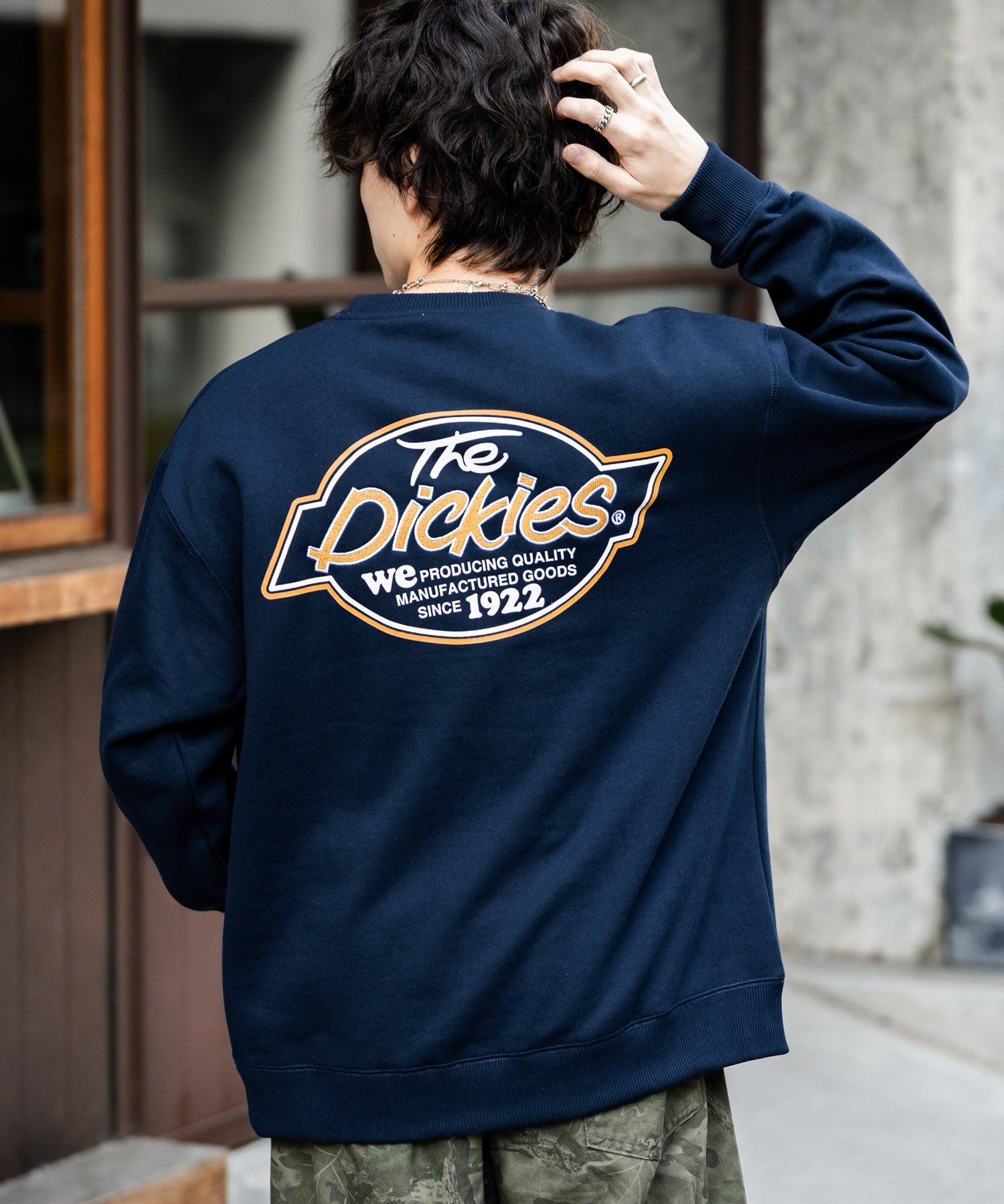 Dickies 裏起毛バックプリント刺繍クルーネック長袖スウェットトレーナー 14886