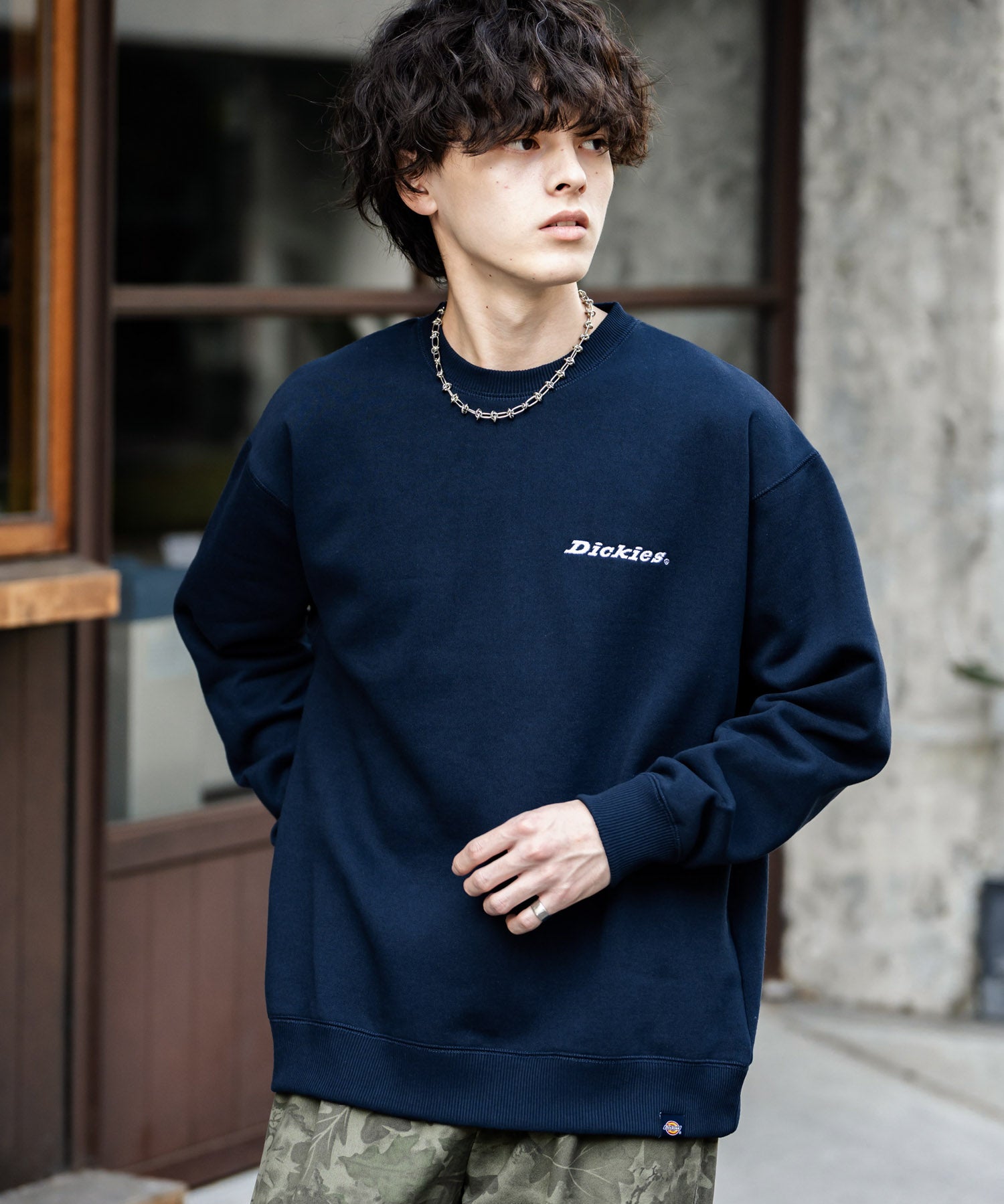 Dickies 裏起毛バックプリント刺繍クルーネック長袖スウェットトレーナー 14886