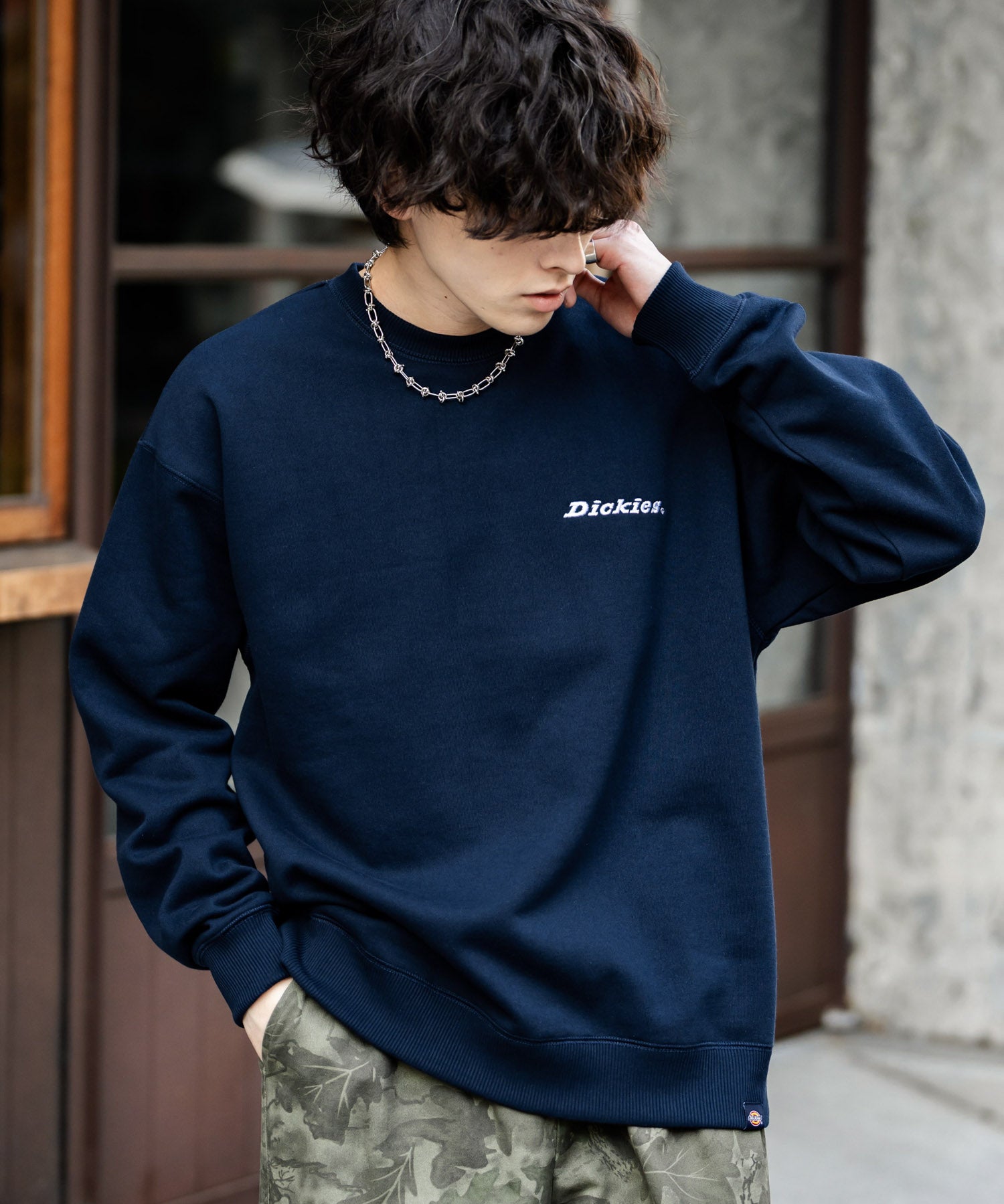 Dickies 裏起毛バックプリント刺繍クルーネック長袖スウェットトレーナー 14886
