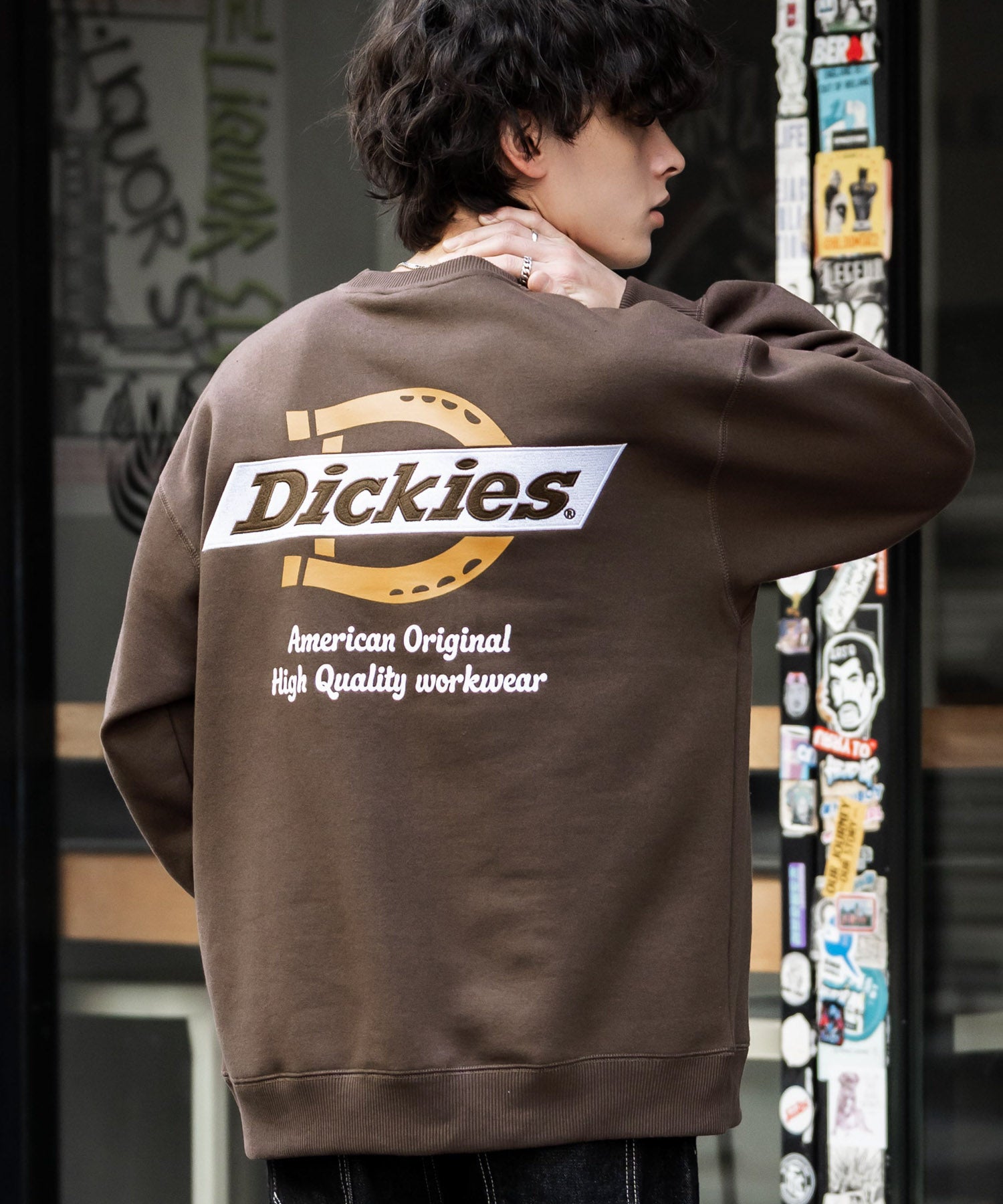 Dickies 裏起毛バックプリント刺繍クルーネック長袖スウェットトレーナー 14886