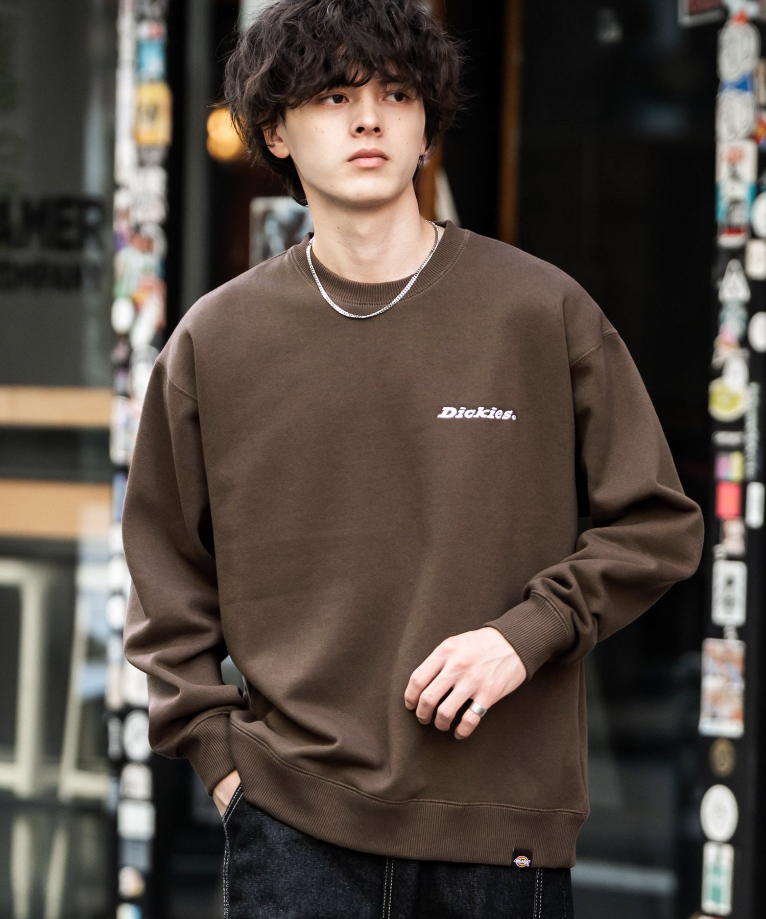 Dickies 裏起毛バックプリント刺繍クルーネック長袖スウェットトレーナー 14886