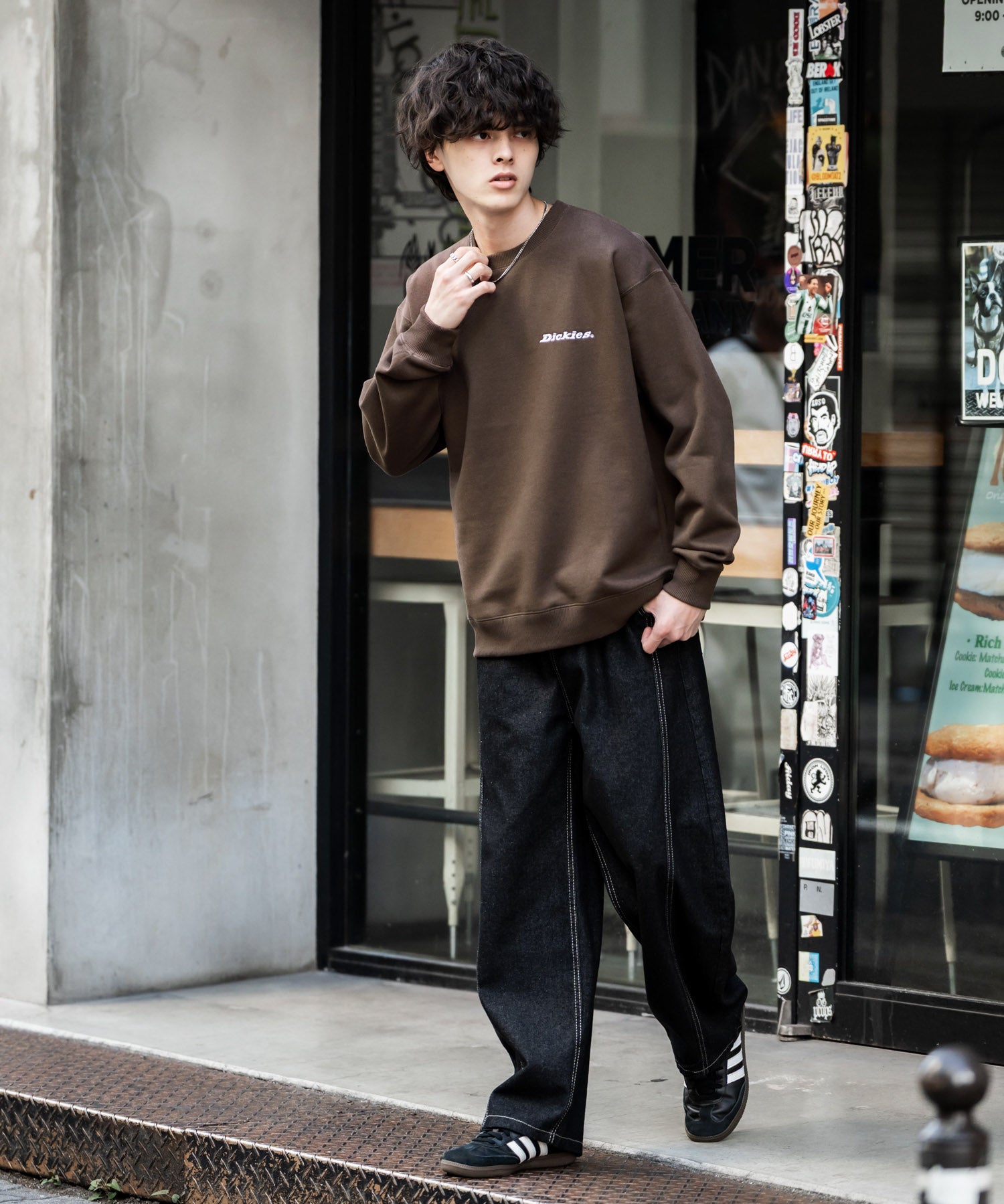 Dickies 裏起毛バックプリント刺繍クルーネック長袖スウェットトレーナー 14886