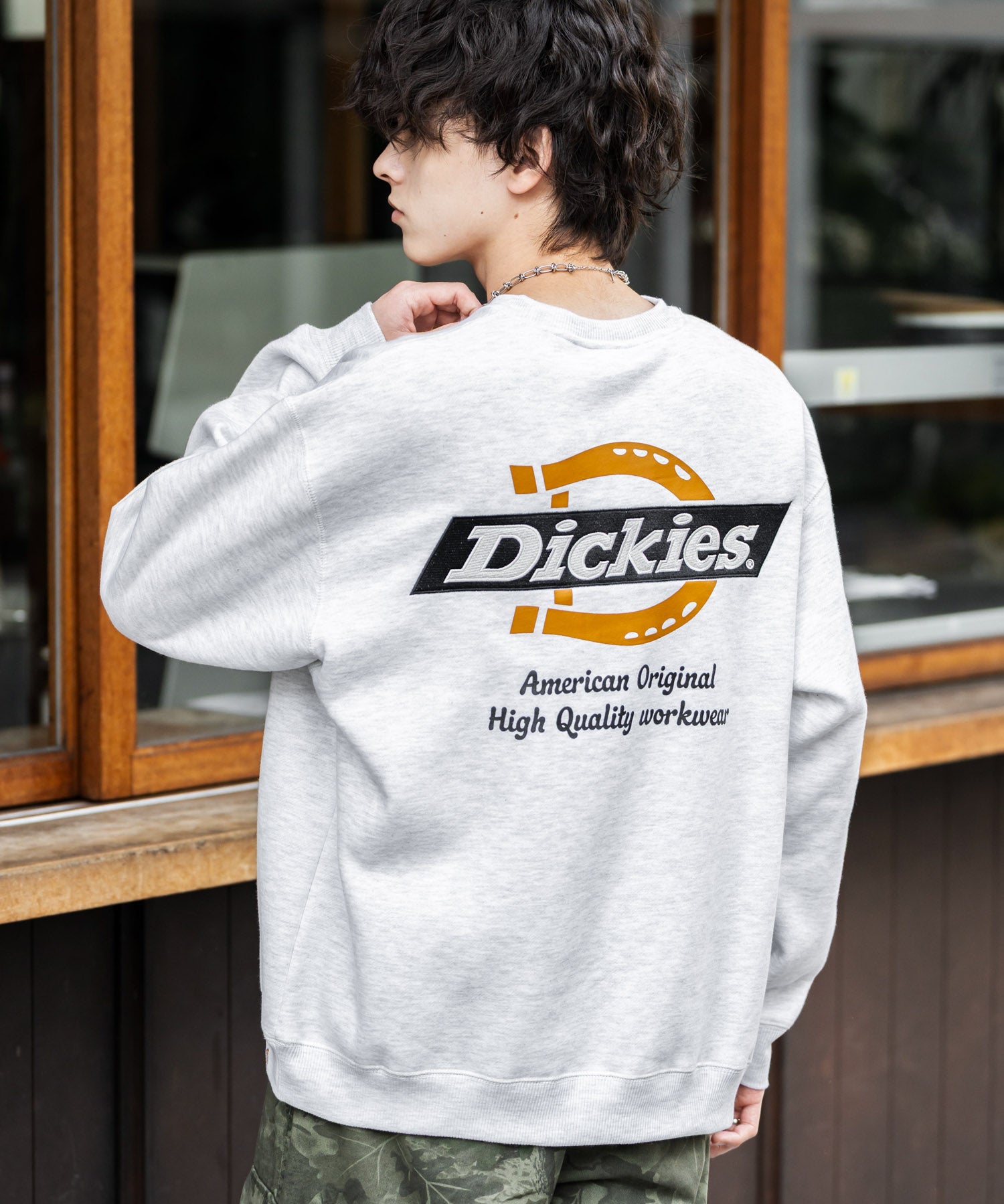Dickies 裏起毛バックプリント刺繍クルーネック長袖スウェットトレーナー 14886