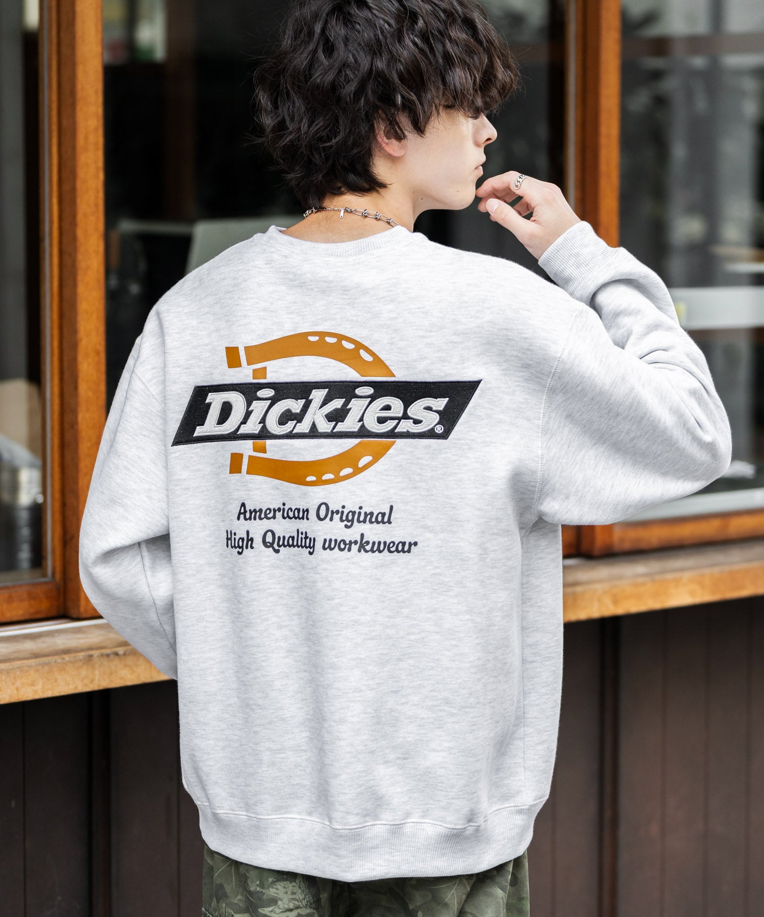 Dickies 裏起毛バックプリント刺繍クルーネック長袖スウェットトレーナー 14886