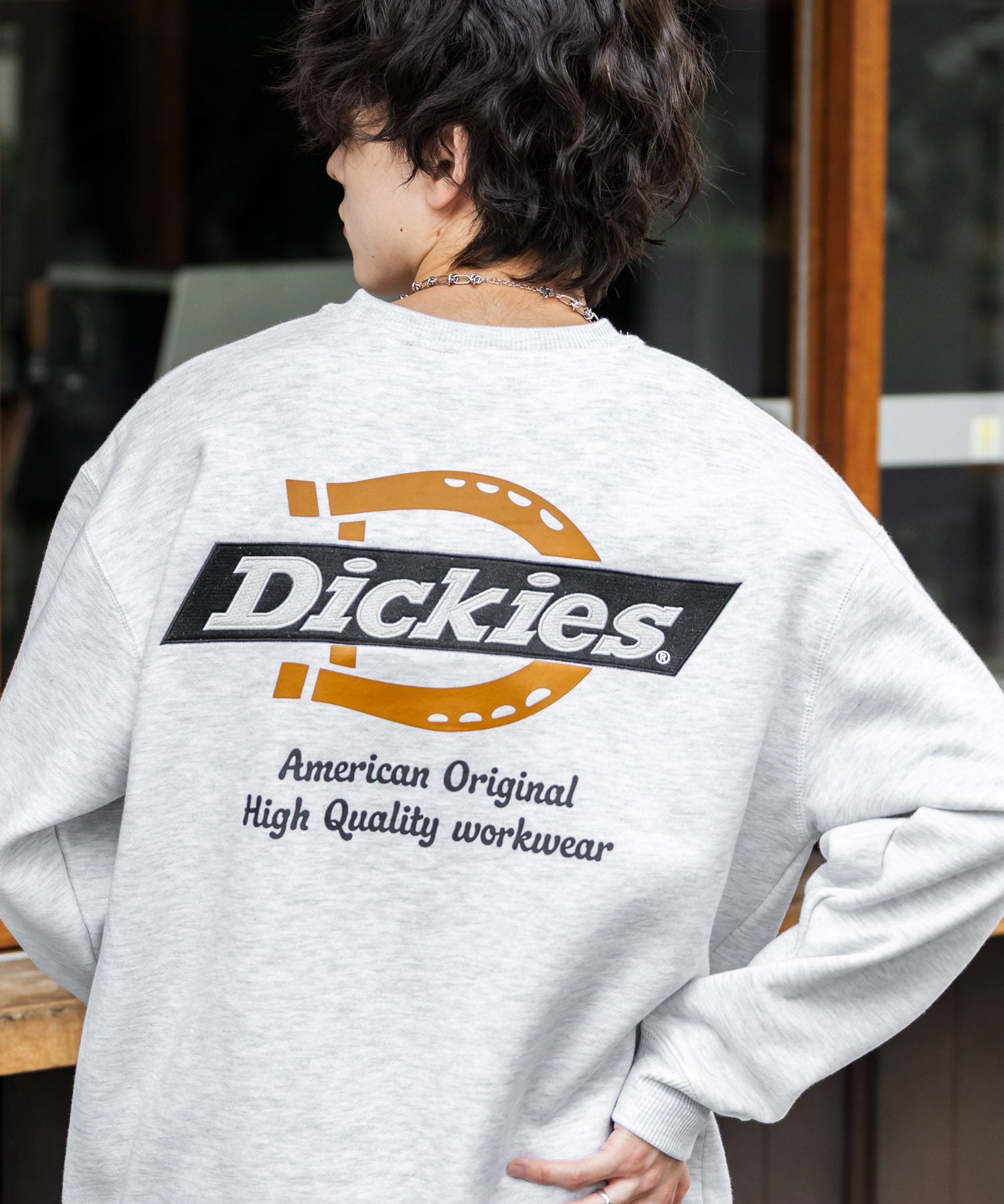 Dickies 裏起毛バックプリント刺繍クルーネック長袖スウェットトレーナー 14886