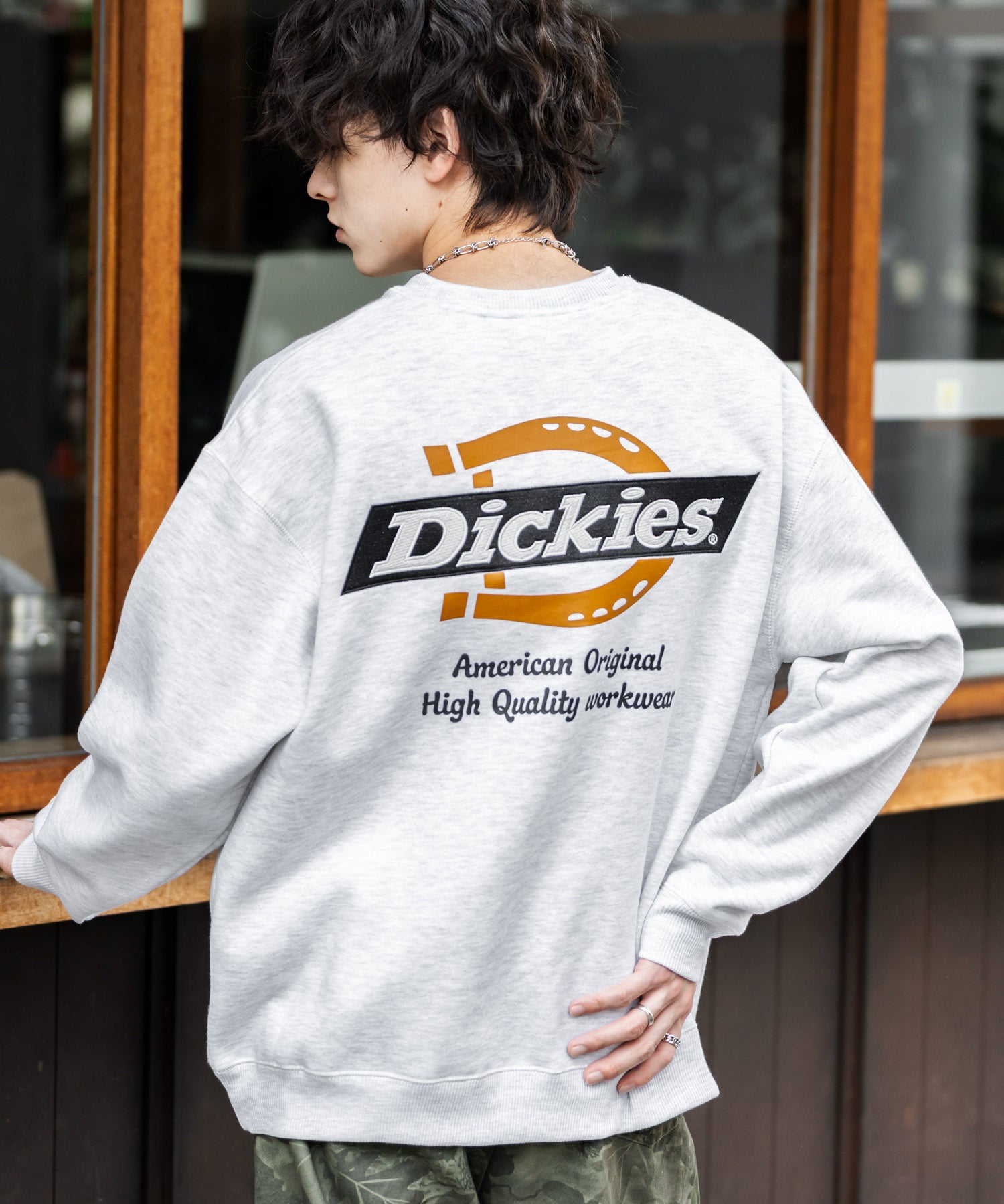 Dickies 裏起毛バックプリント刺繍クルーネック長袖スウェットトレーナー 14886