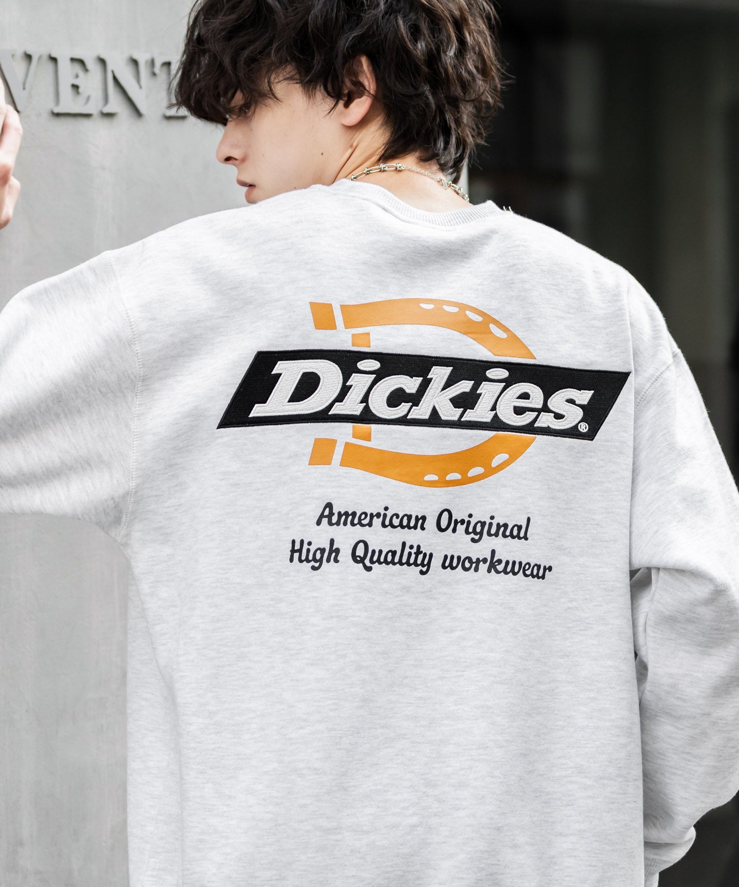 Dickies 裏起毛バックプリント刺繍クルーネック長袖スウェットトレーナー 14886