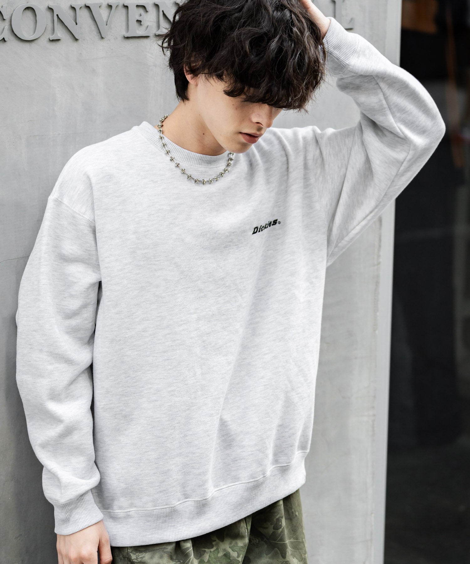 Dickies 裏起毛バックプリント刺繍クルーネック長袖スウェットトレーナー 14886