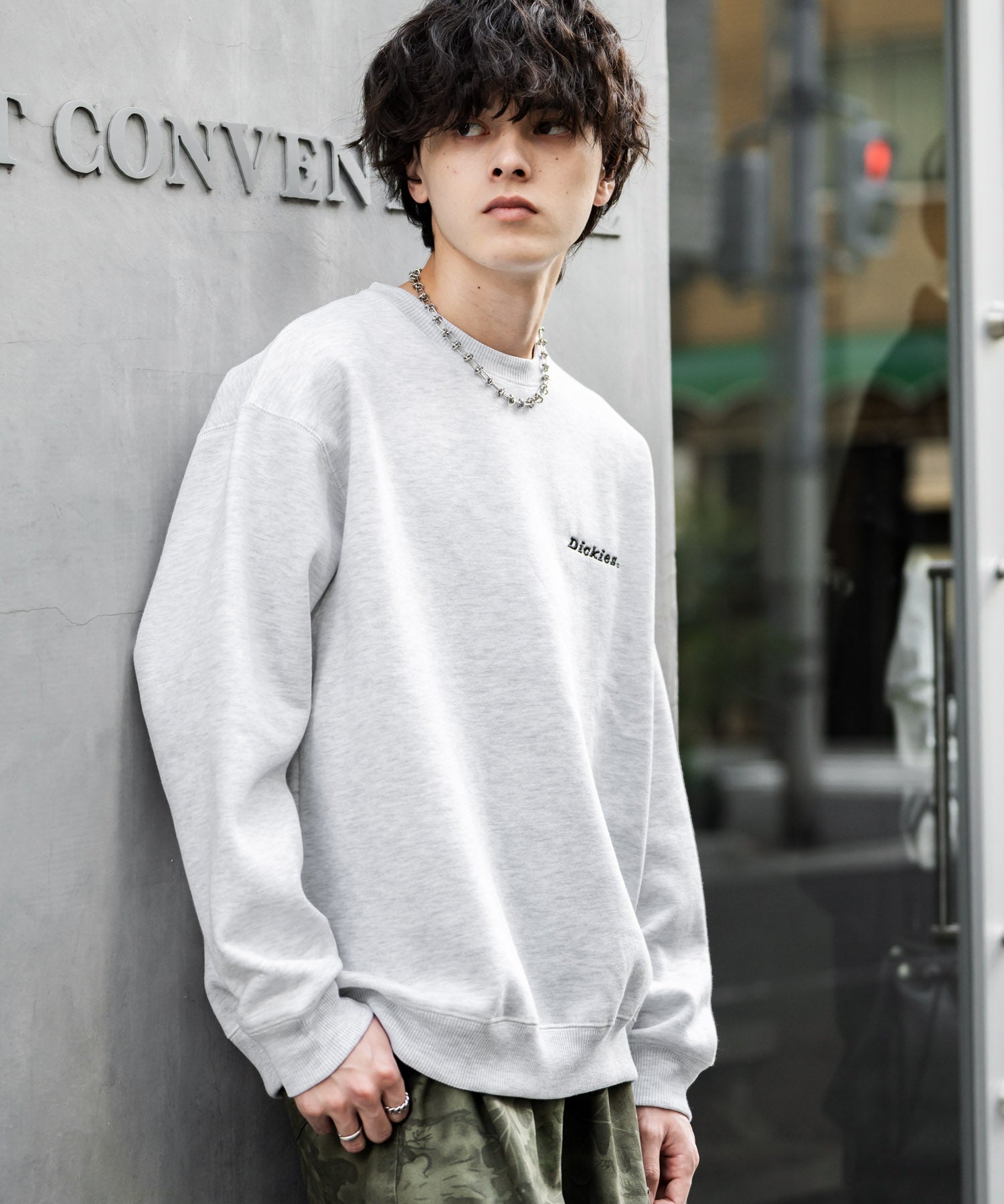 Dickies 裏起毛バックプリント刺繍クルーネック長袖スウェットトレーナー 14886
