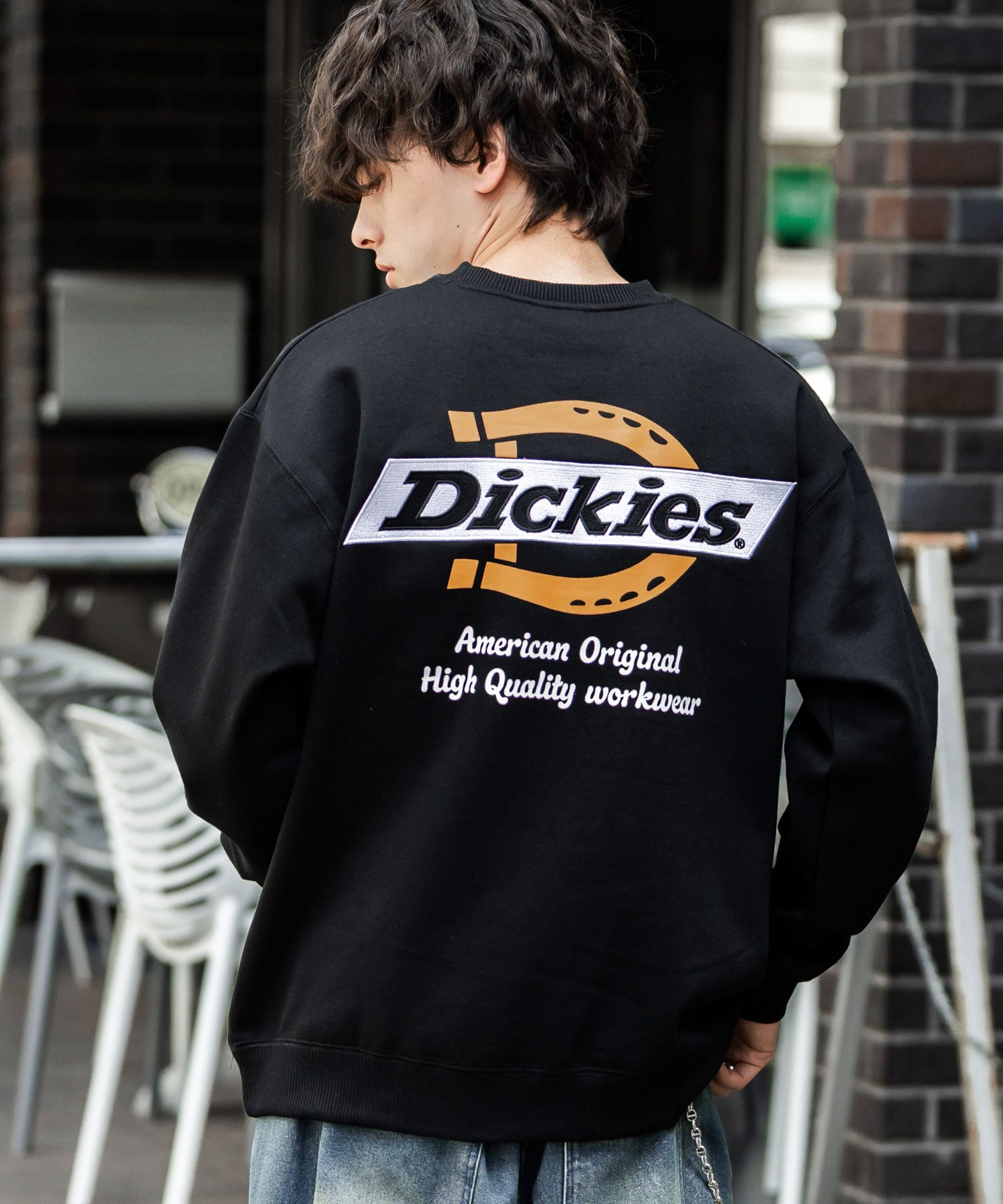 Dickies 裏起毛バックプリント刺繍クルーネック長袖スウェットトレーナー 14886