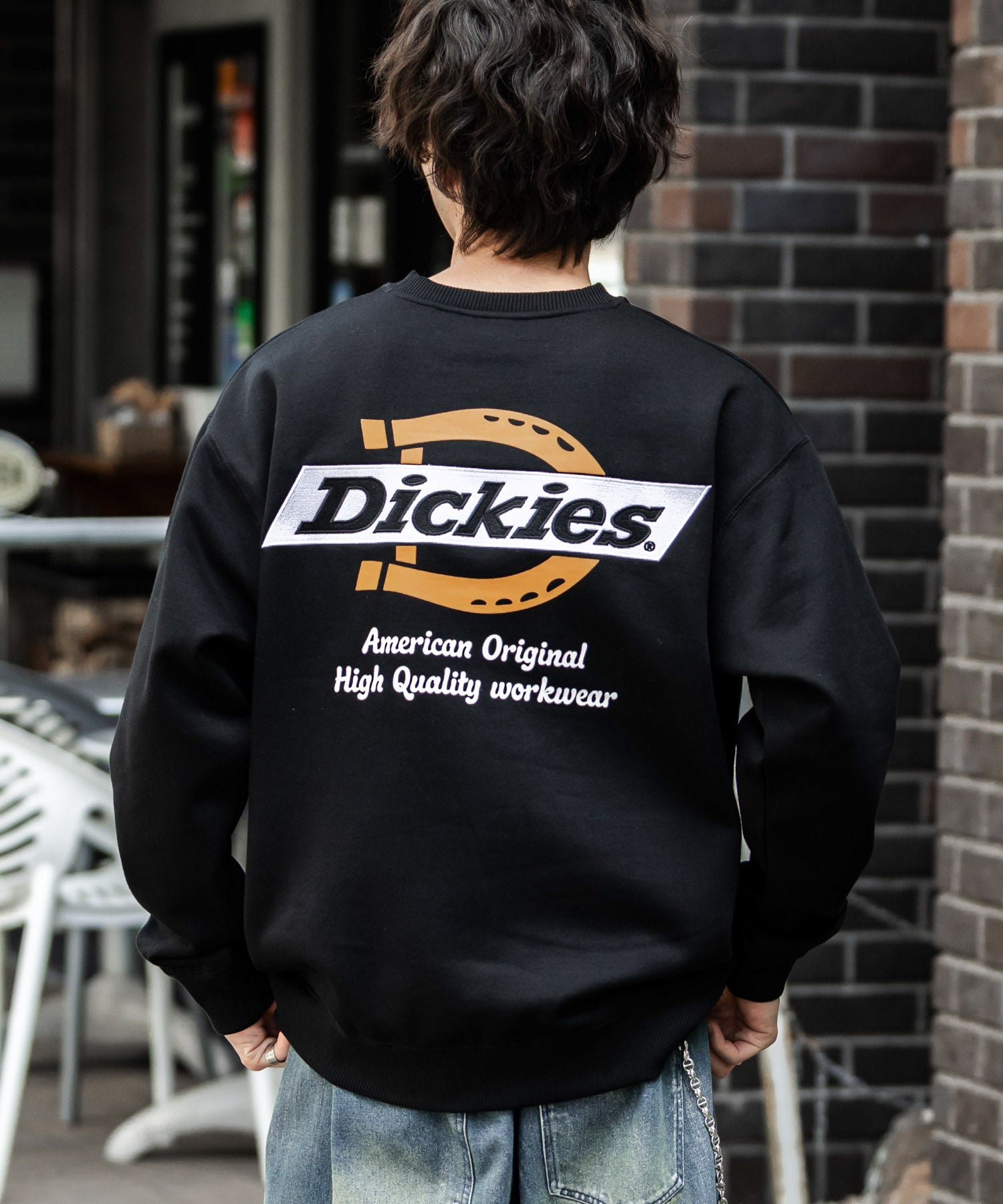 Dickies 裏起毛バックプリント刺繍クルーネック長袖スウェットトレーナー 14886