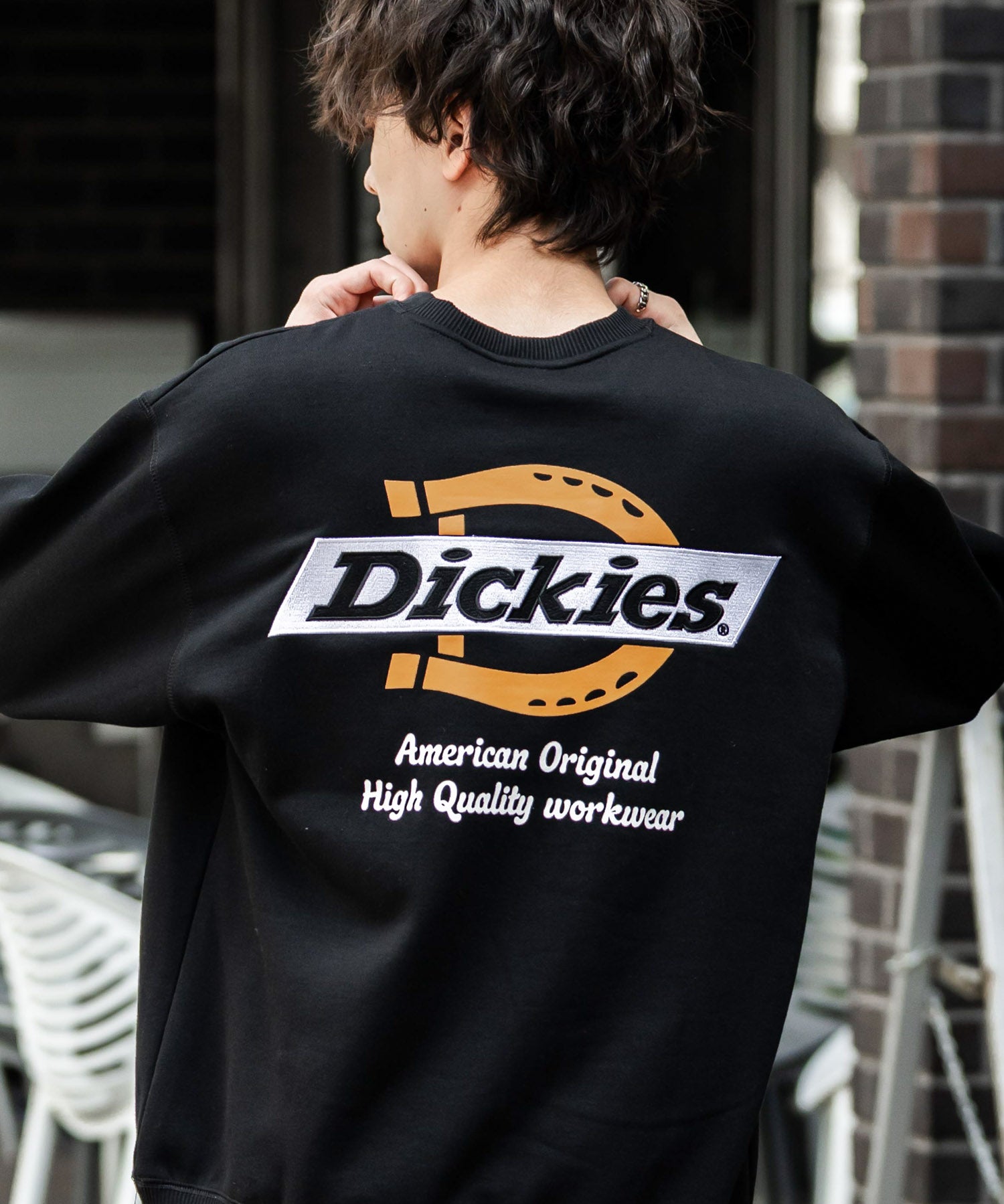 Dickies 裏起毛バックプリント刺繍クルーネック長袖スウェットトレーナー 14886