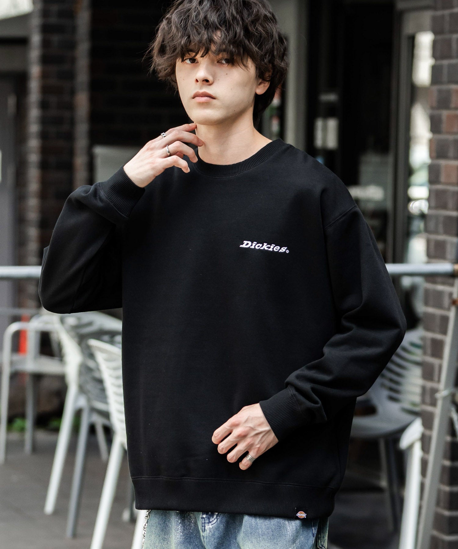 Dickies 裏起毛バックプリント刺繍クルーネック長袖スウェットトレーナー 14886