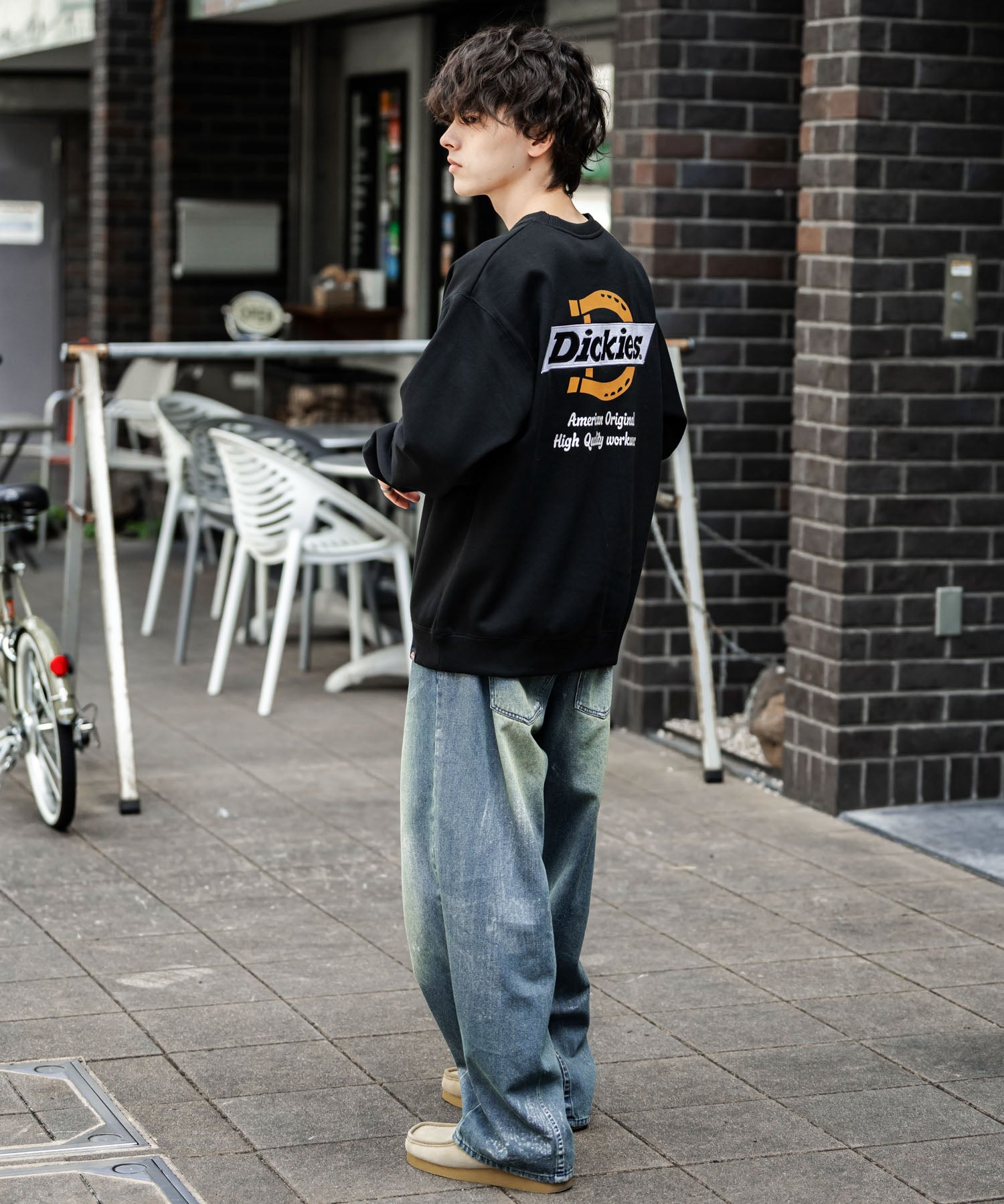 Dickies 裏起毛バックプリント刺繍クルーネック長袖スウェットトレーナー 14886