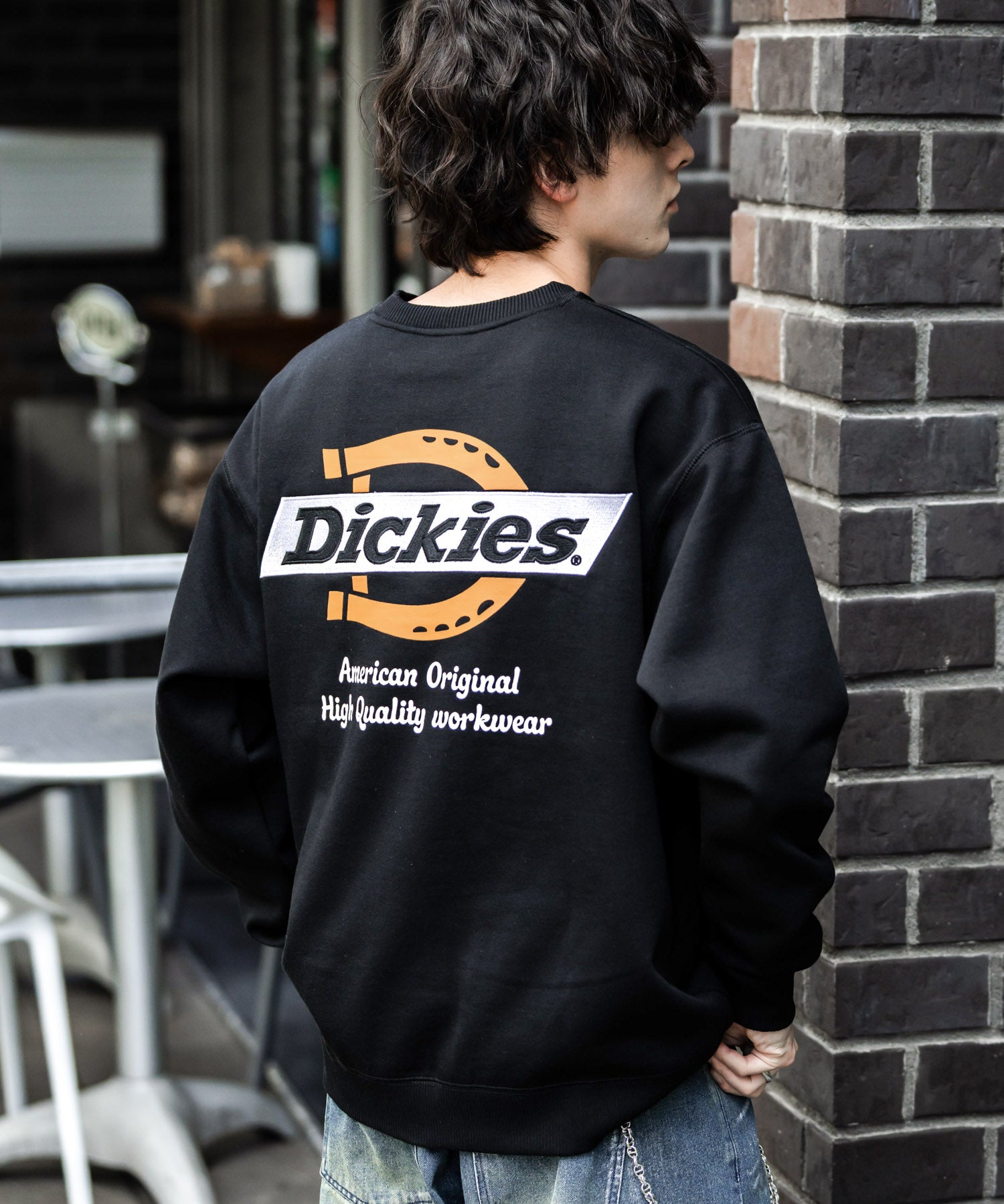 Dickies 裏起毛バックプリント刺繍クルーネック長袖スウェットトレーナー 14886