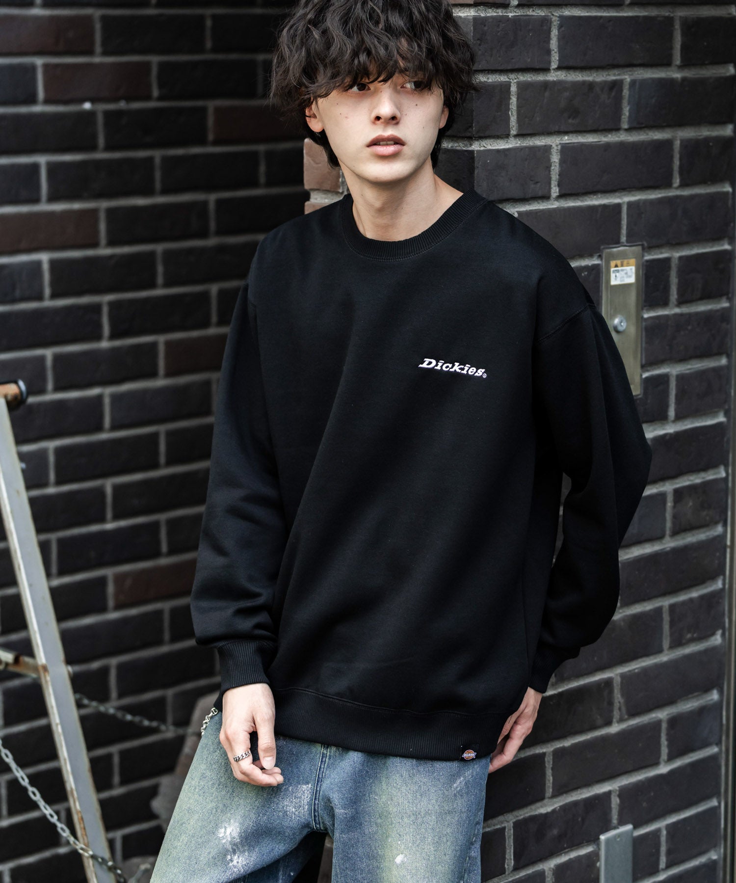 Dickies 裏起毛バックプリント刺繍クルーネック長袖スウェットトレーナー 14886