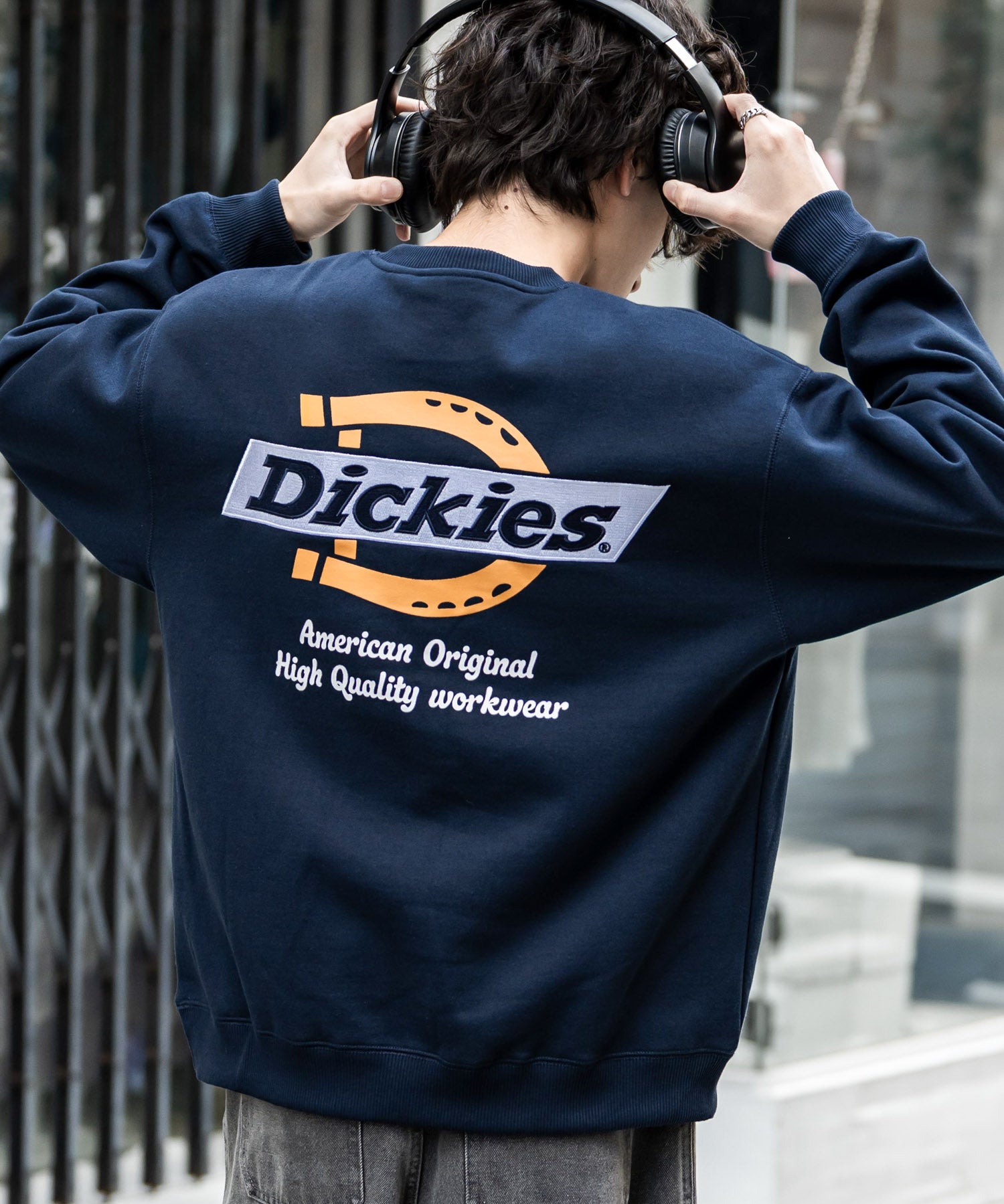 Dickies 裏起毛バックプリント刺繍クルーネック長袖スウェットトレーナー 14886