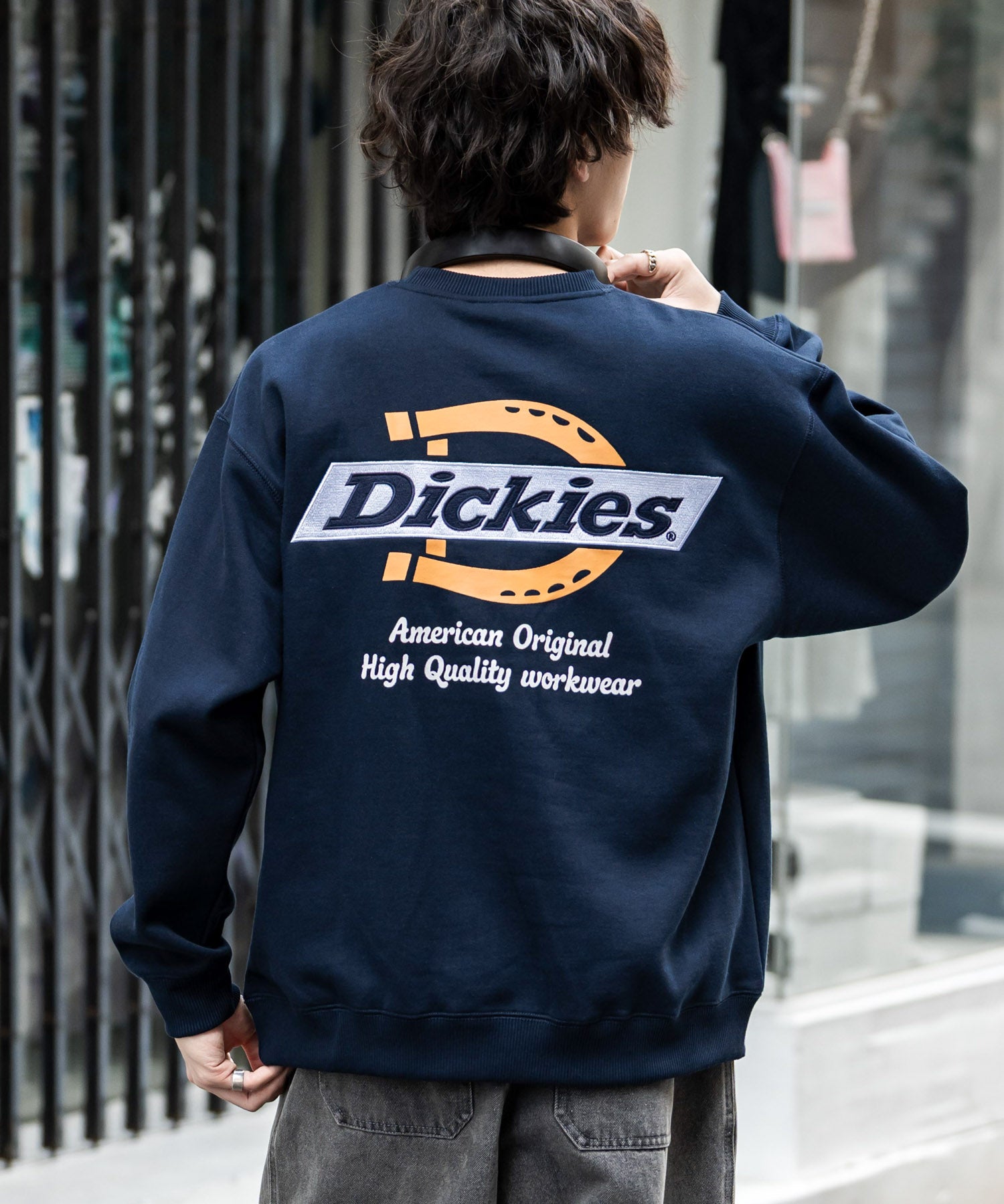 Dickies 裏起毛バックプリント刺繍クルーネック長袖スウェットトレーナー 14886